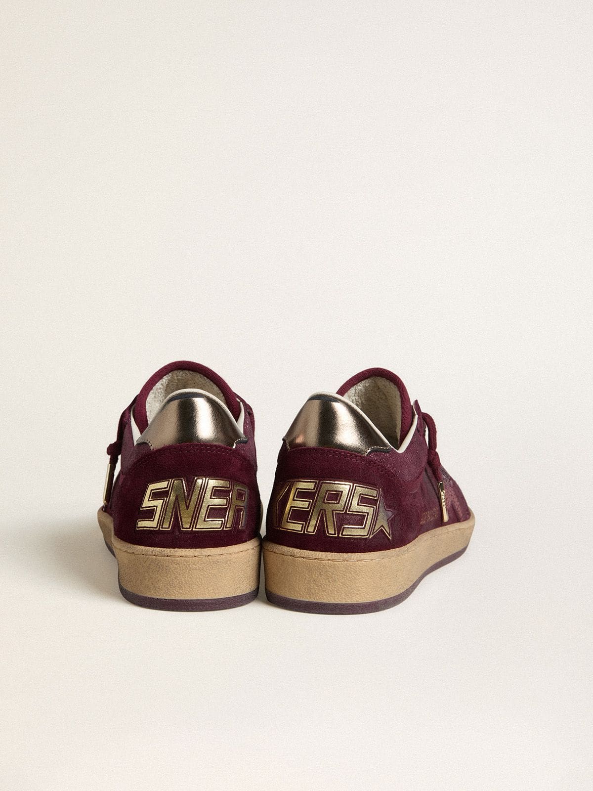 Women's Ball Star in burgundy suede with crystal star and metallic leather heel tab | Golden Goose