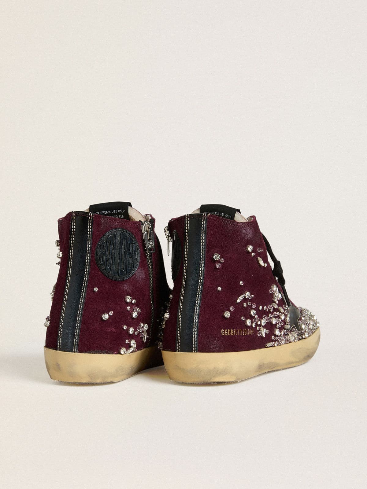 Women's Francy LAB in burgundy suede with glossy black leather star and rhinestones | Golden Goose