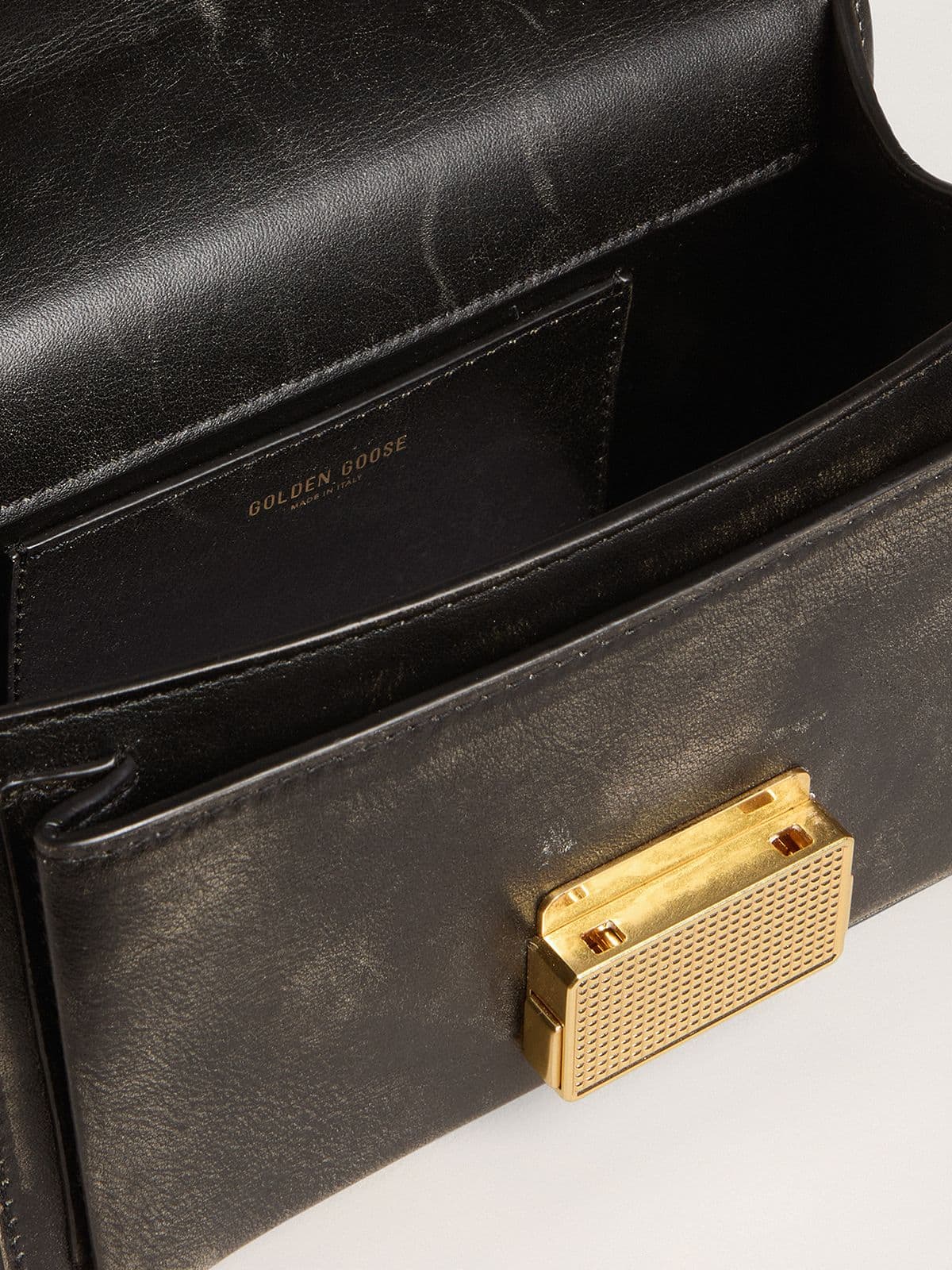 Small Venezia Bag in dark brown leather with gold buckle | Golden Goose