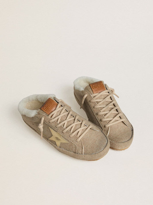 Women's Super-Star Sabots in wool with shearling lining and gold metallic star | Golden Goose