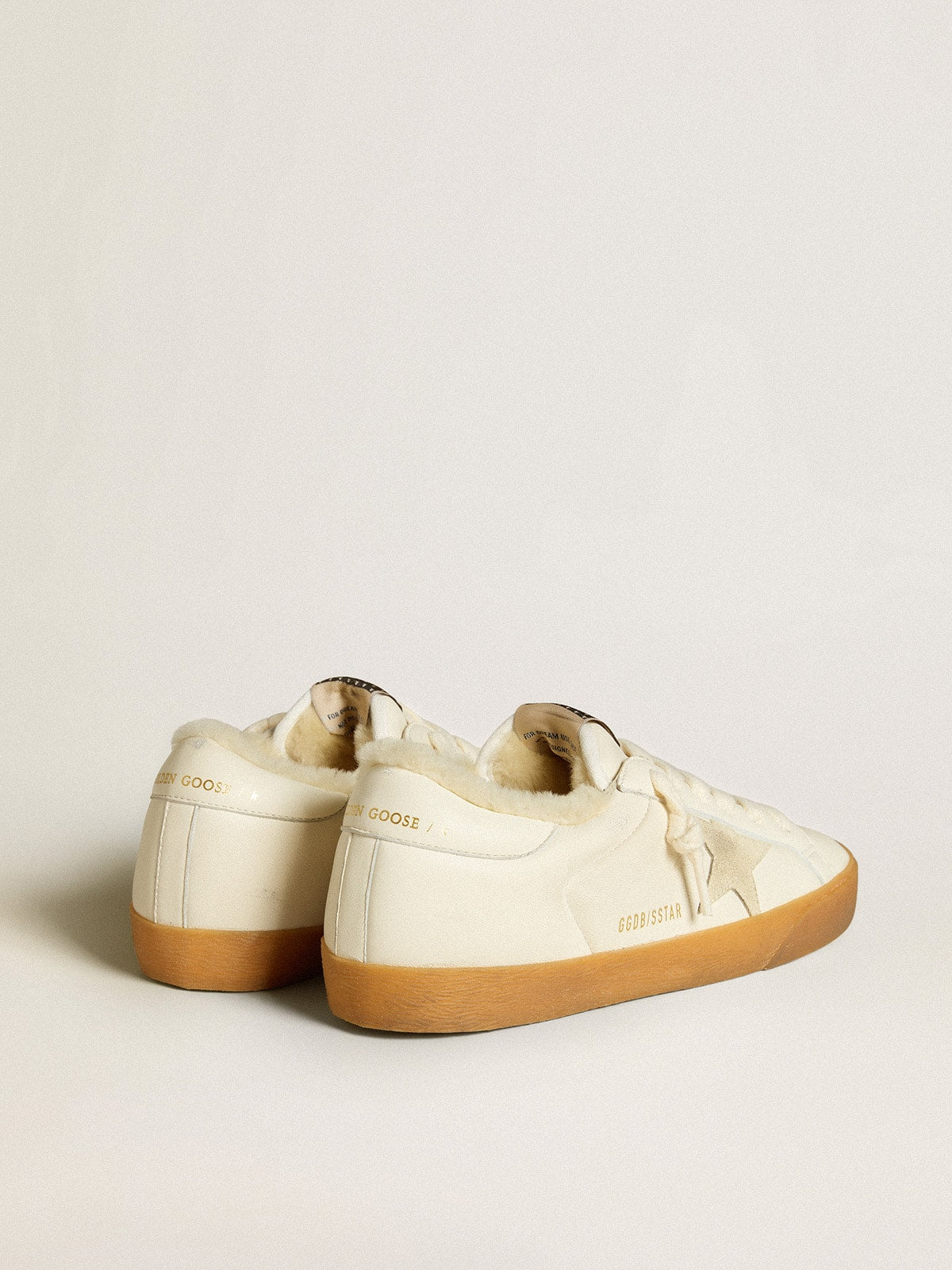 Super-Star in white nappa with suede star and shearling lining | Golden Goose