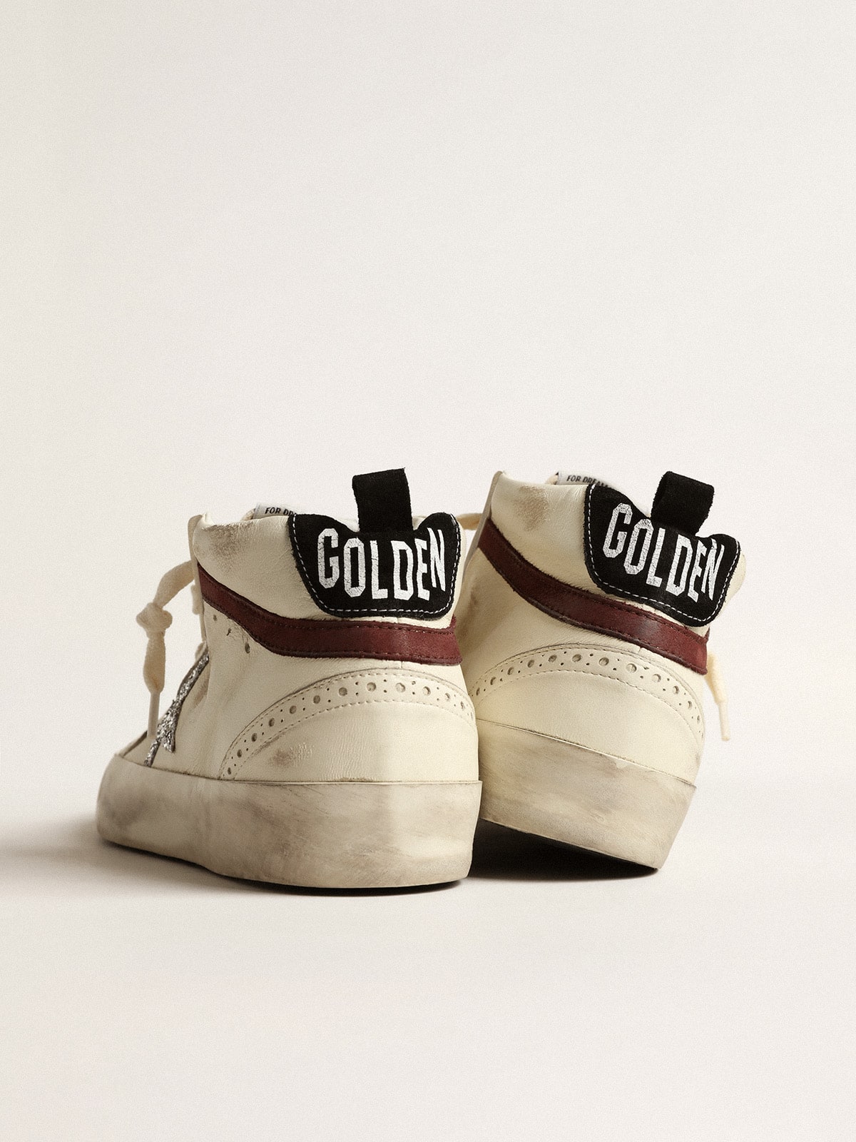 Mid Star LTD in white nappa leather with silver glitter star | Golden Goose