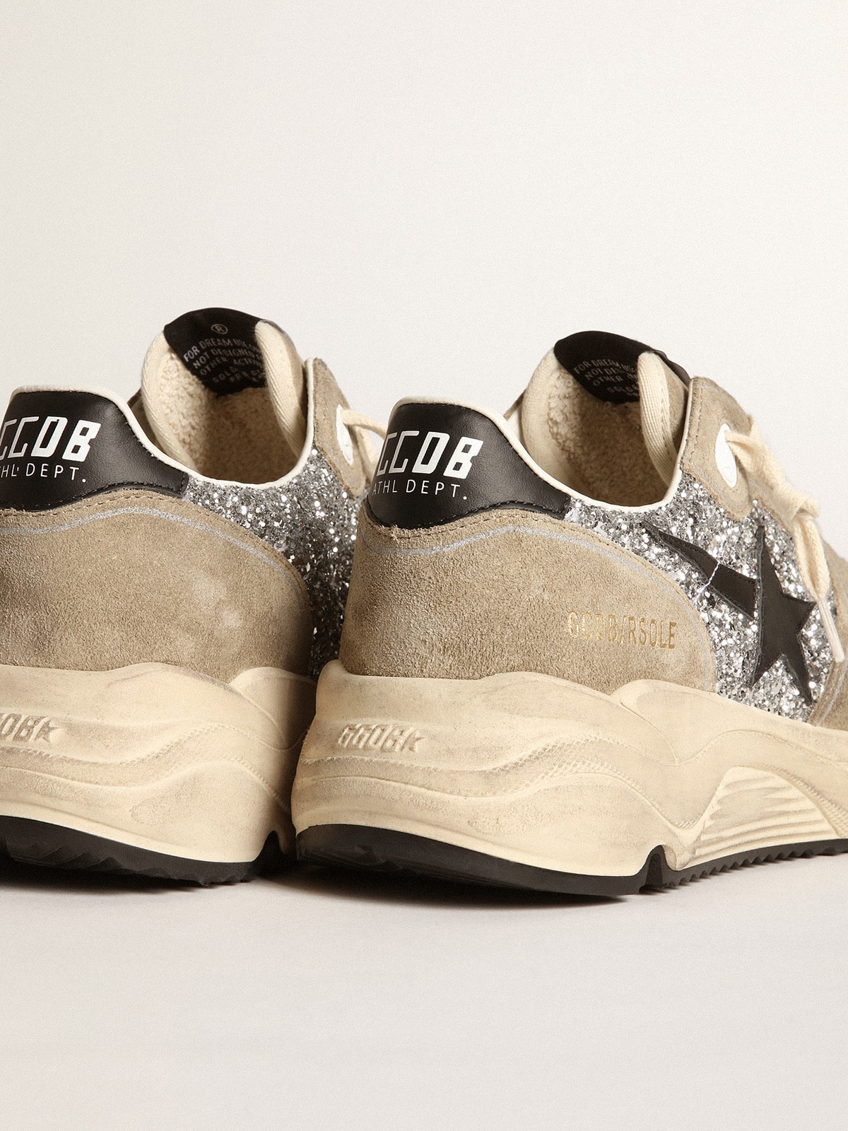 Women's Running Sole in silver glitter and dove gray suede | Golden Goose