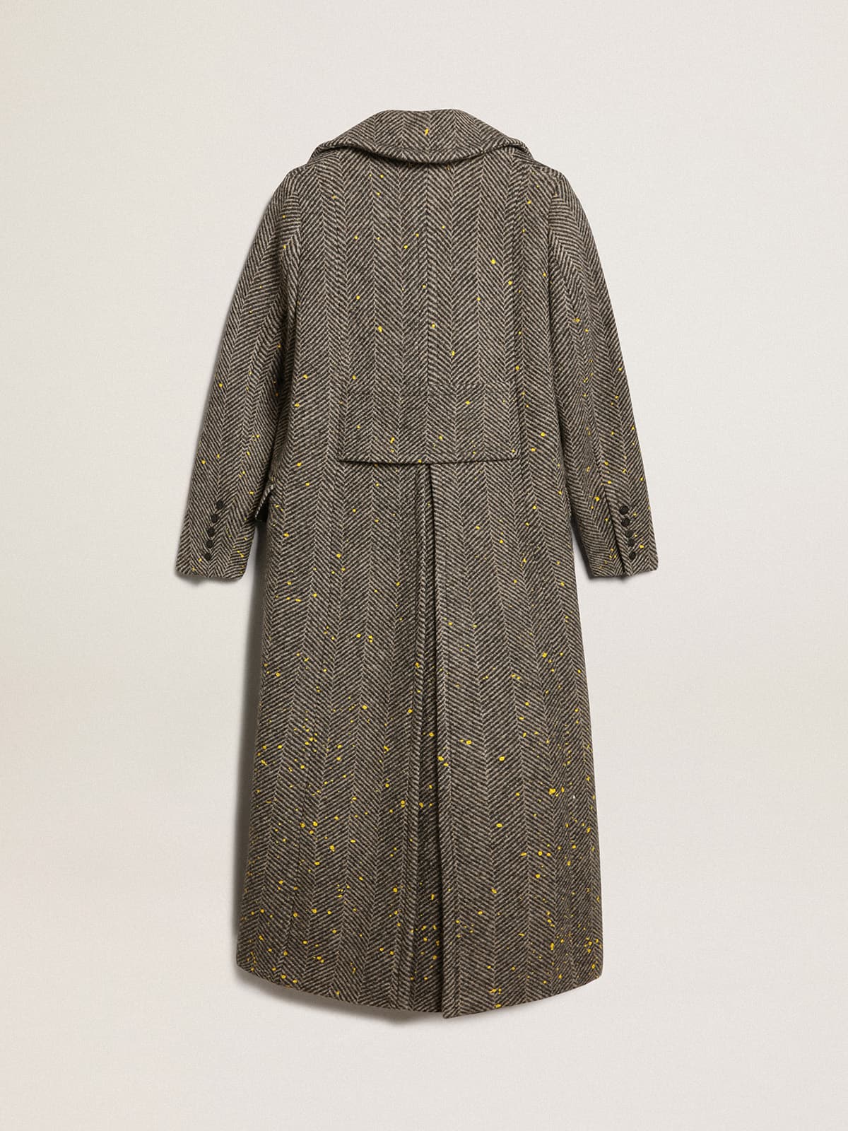 Women's long herringbone coat with yellow details | Golden Goose
