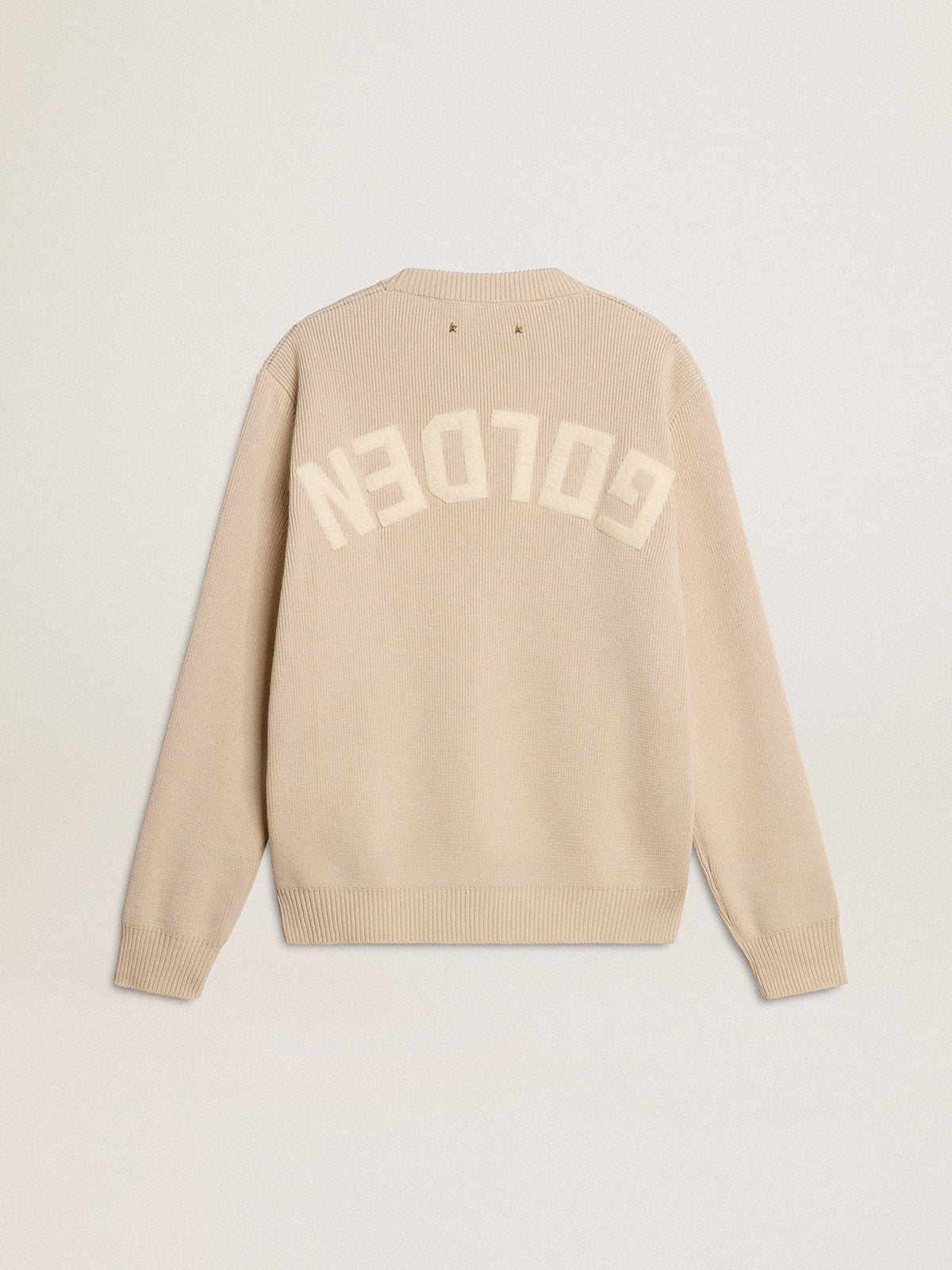 Women's beige sweater with 'Golden' lettering on the back | Golden Goose