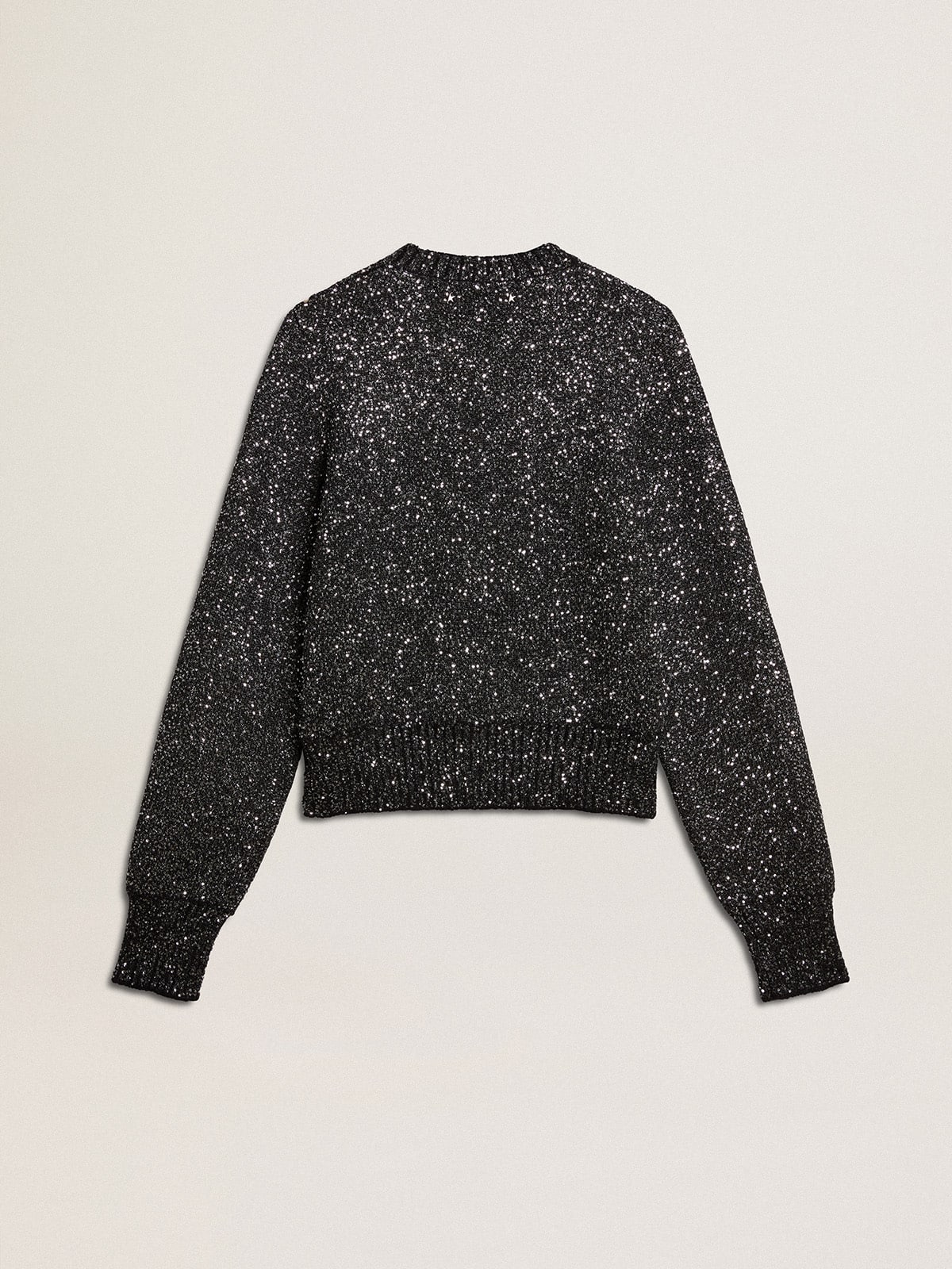 Women's black wool blend cropped sweater with all-over sequins | Golden Goose