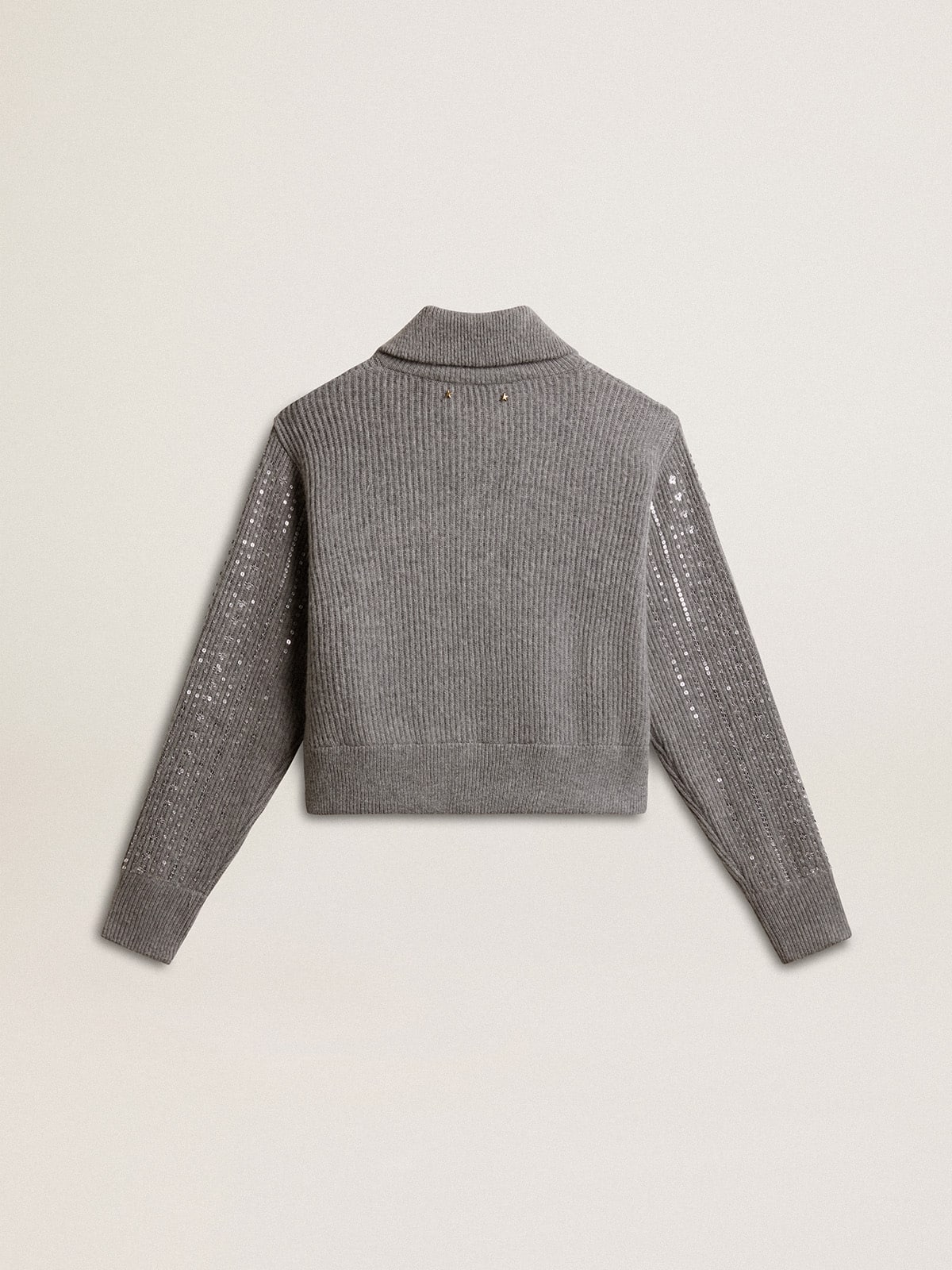 Women's cropped sweater in gray melange wool with sequins | Golden Goose
