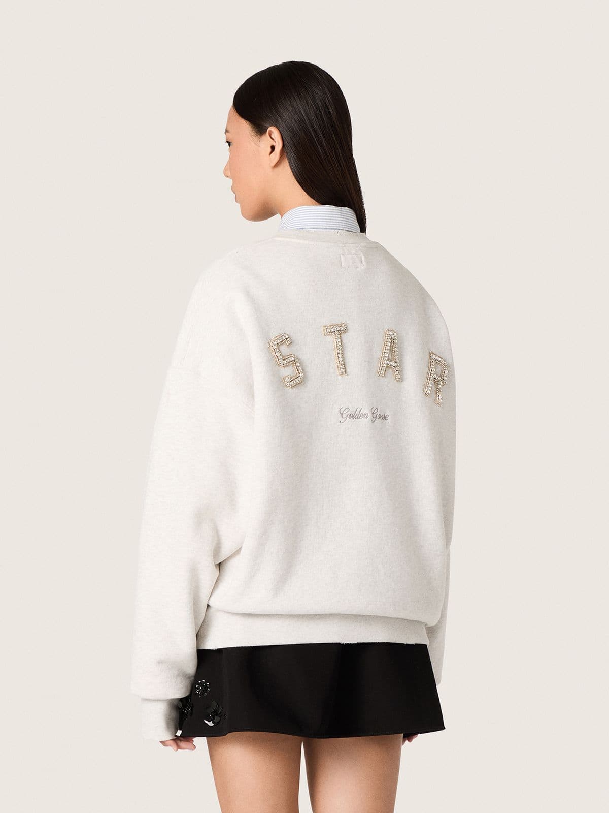 Star unisex sweatshirt in gray cotton with embroidery and crystals | Golden Goose