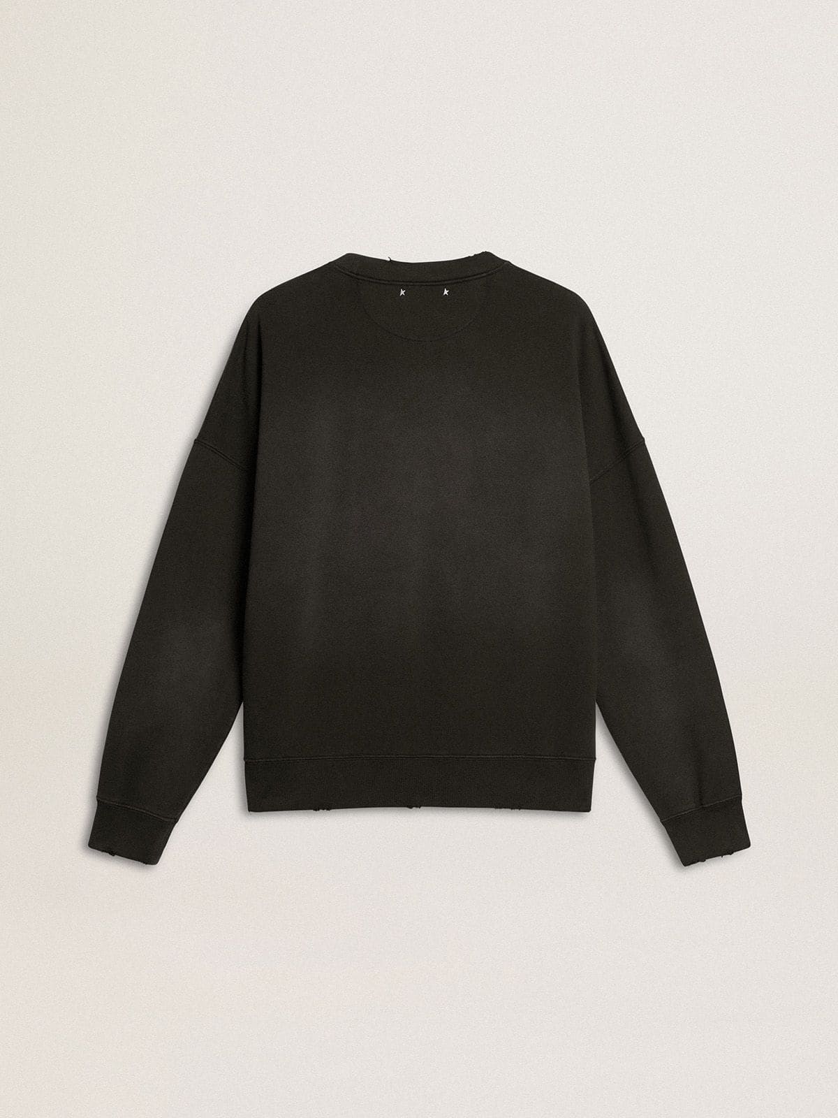 Unisex sweatshirt in worn black cotton with logo embroidery | Golden Goose
