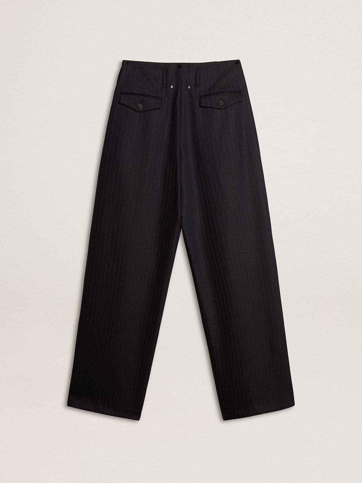 Women’s dark blue tailored trousers with vertical stripe | Golden Goose