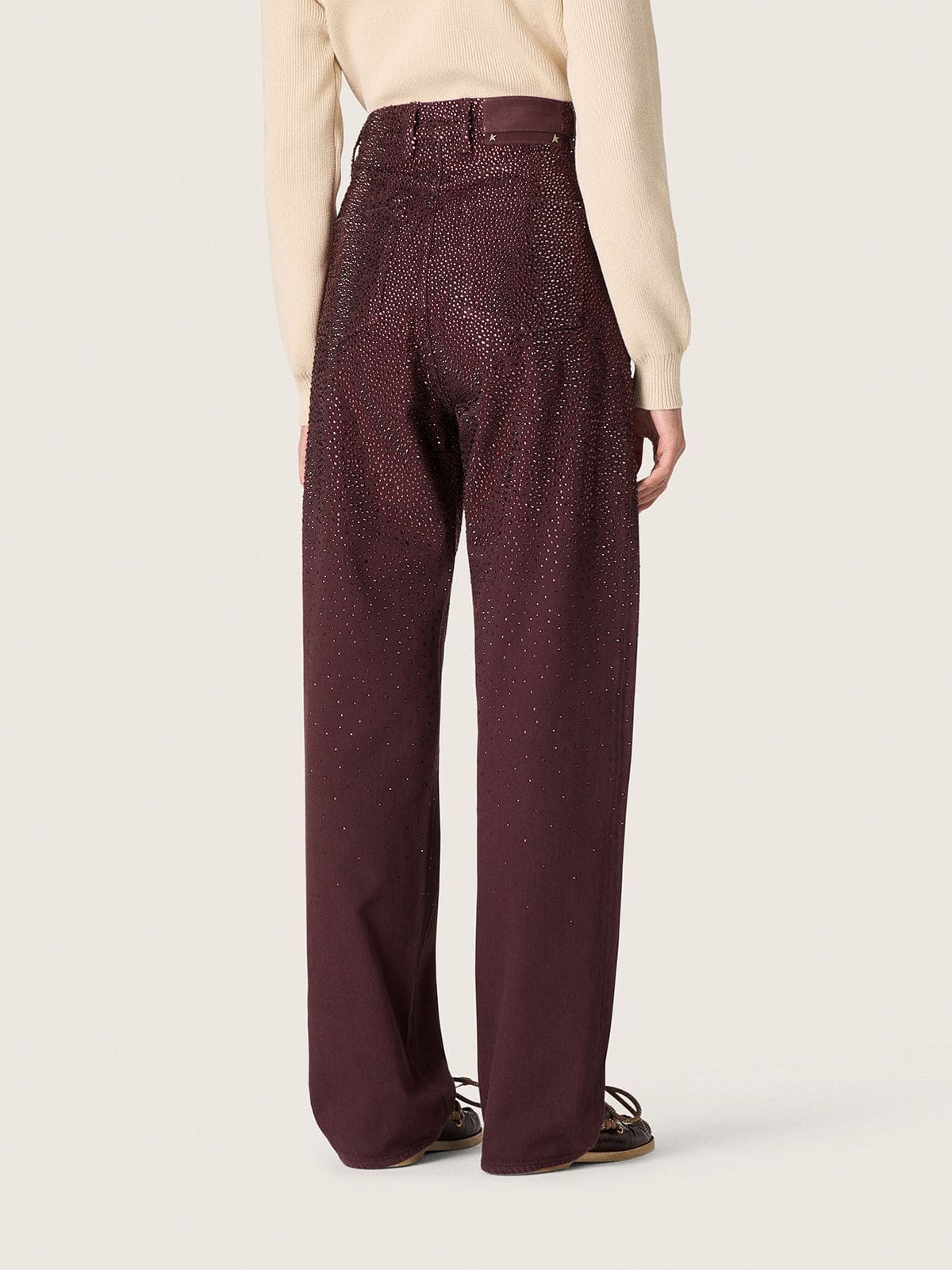 Women's jeans in burgundy denim with gradient crystals | Golden Goose