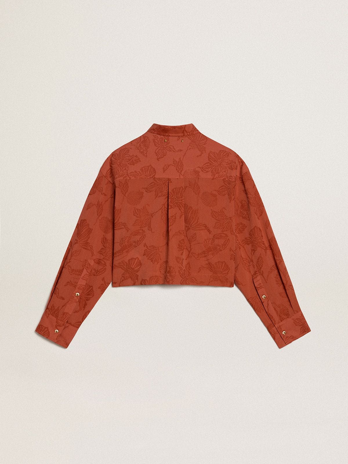 Women's cropped shirt in brick red jacquard with wide sleeves | Golden Goose