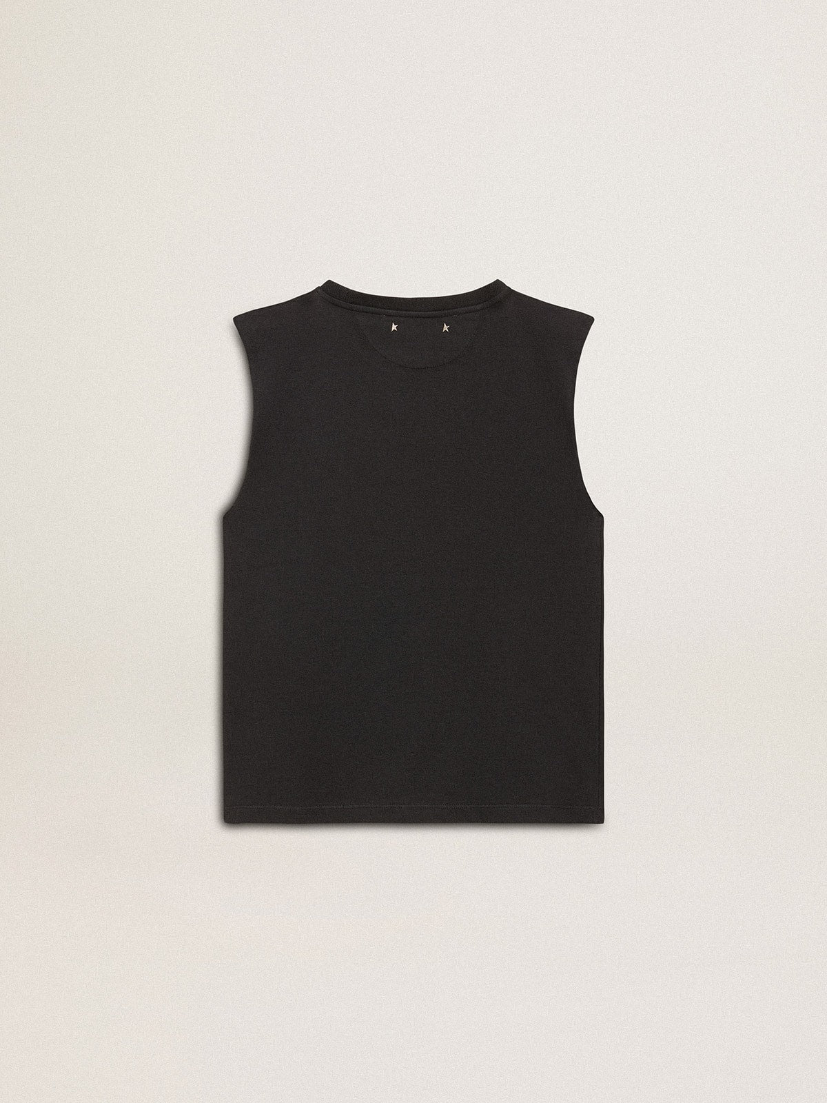 Sleeveless T-shirt in worn-black with tone-on-tone gradient embroidery | Golden Goose