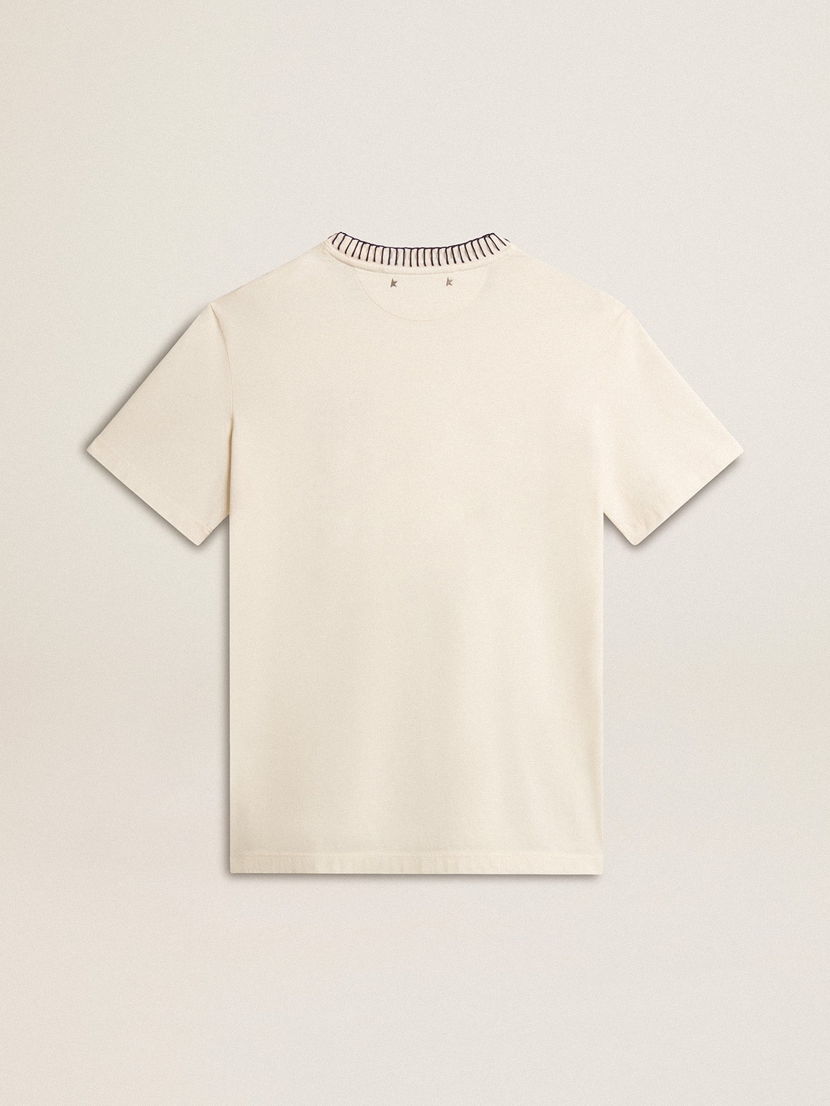 Women's aged white cotton T-shirt with hand embroidery | Golden Goose