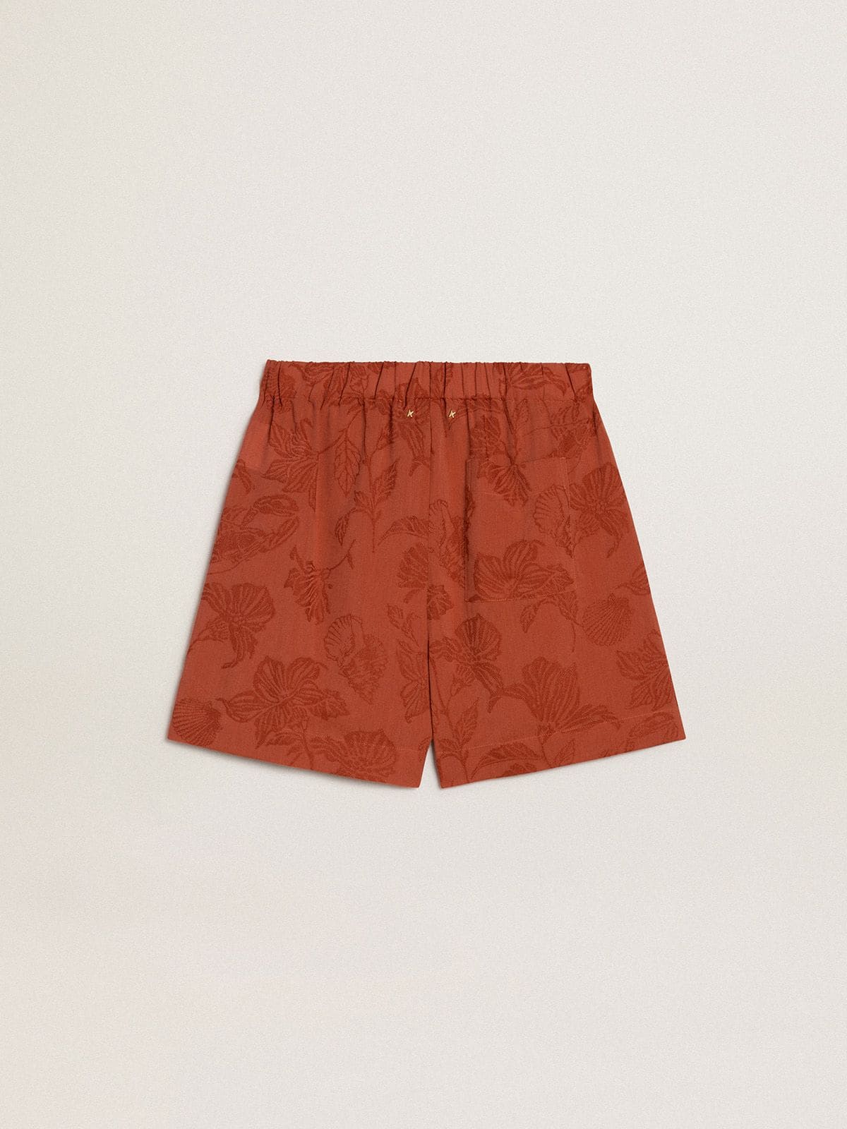 Women's shorts in brick-red jacquard with marine floral pattern | Golden Goose