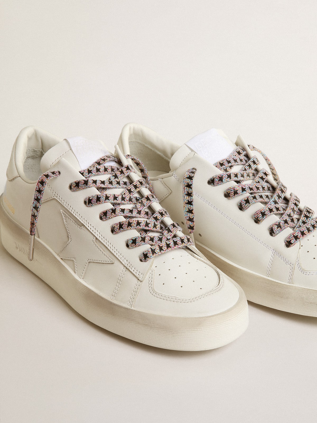 Multicolor Lurex laces with contrasting black stars | Golden Goose