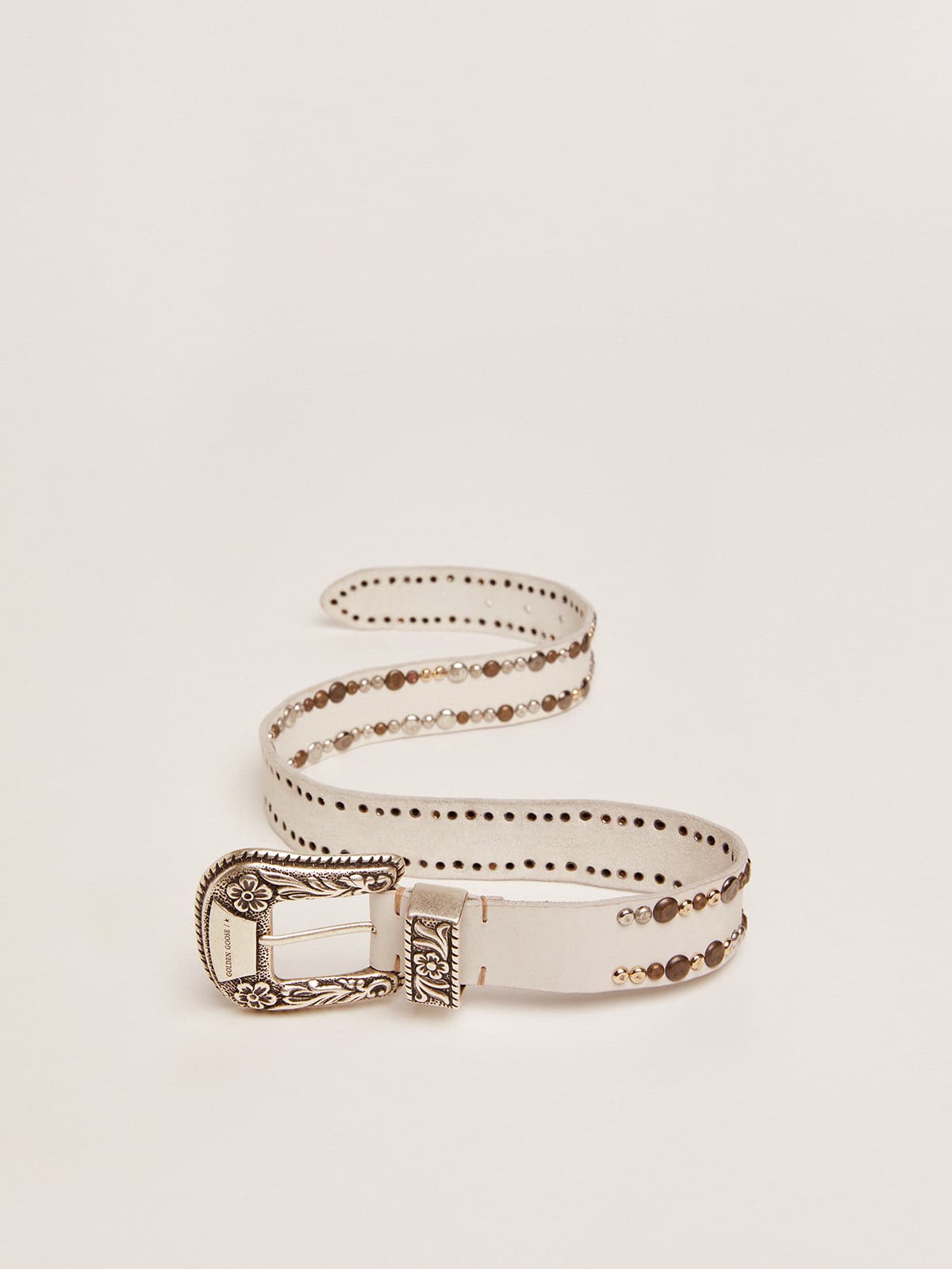 Women's belt in white leather with colored studs | Golden Goose