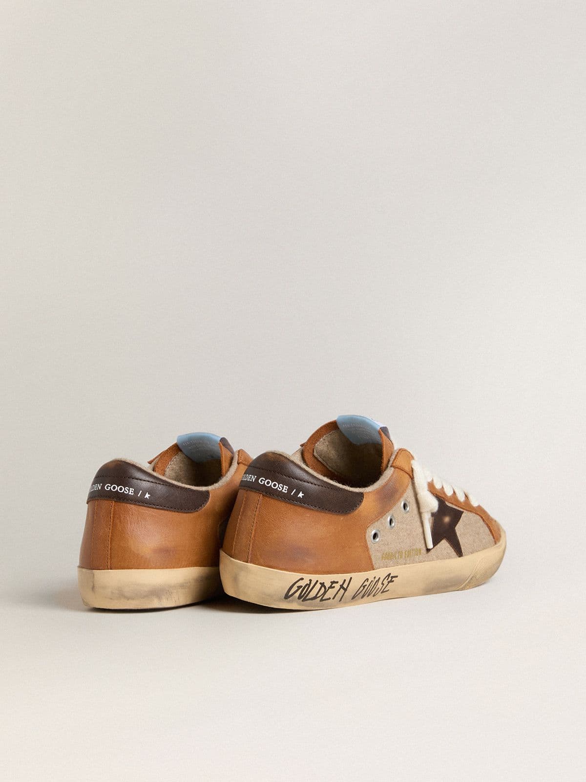 Men's Super-Star LTD in beige wool with brown leather star and camel inserts | Golden Goose