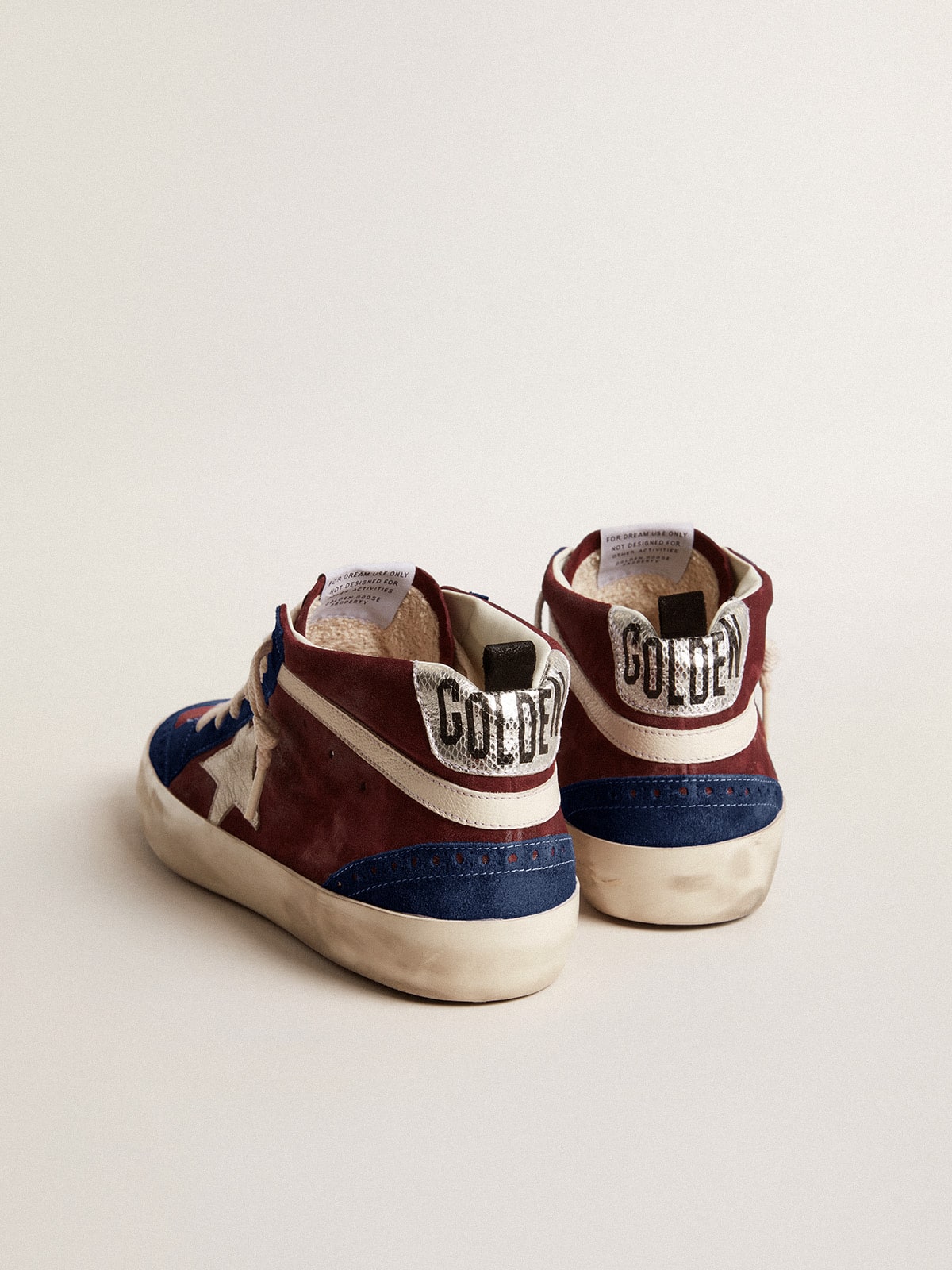 Men's Mid Star in wine-red suede with white nappa star and flash | Golden Goose