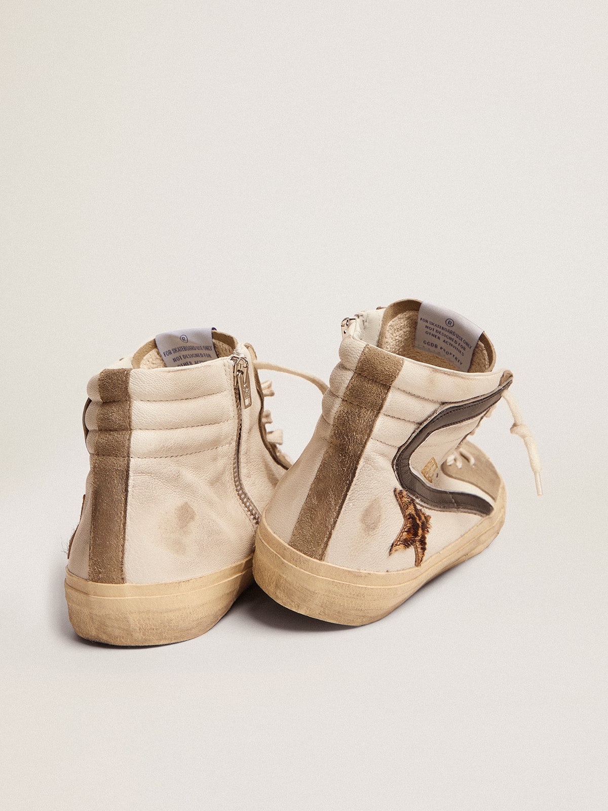 Men's Slide with leopard print pony skin star and black flash | Golden Goose