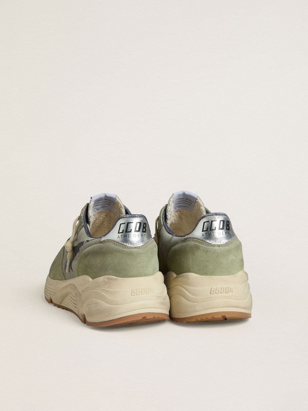 Men's Running Sole in sage-green nylon and suede with printed black star | Golden Goose