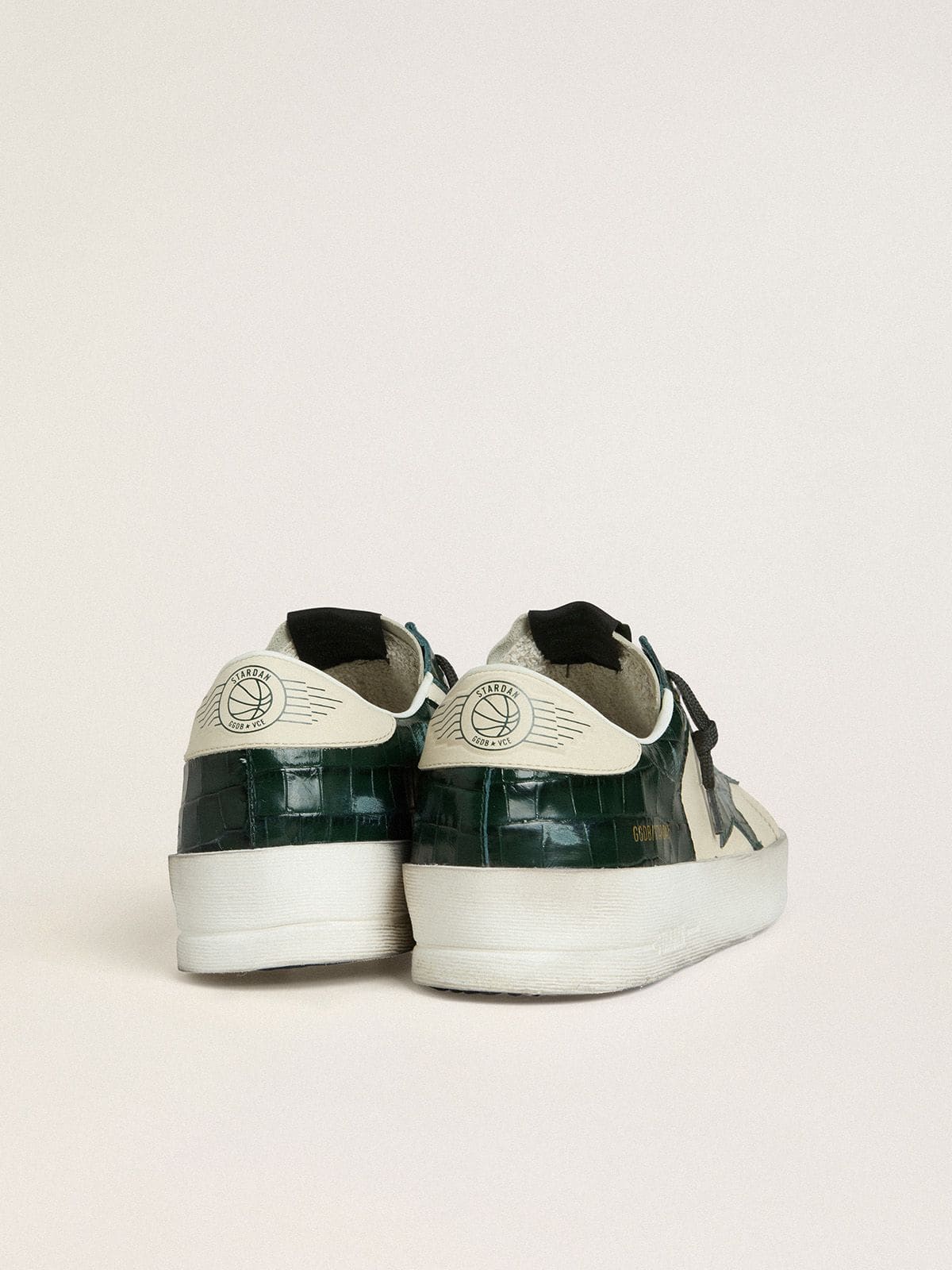 Men's Stardan LTD in cream leather with green crocodile-print leather star and inserts | Golden Goose