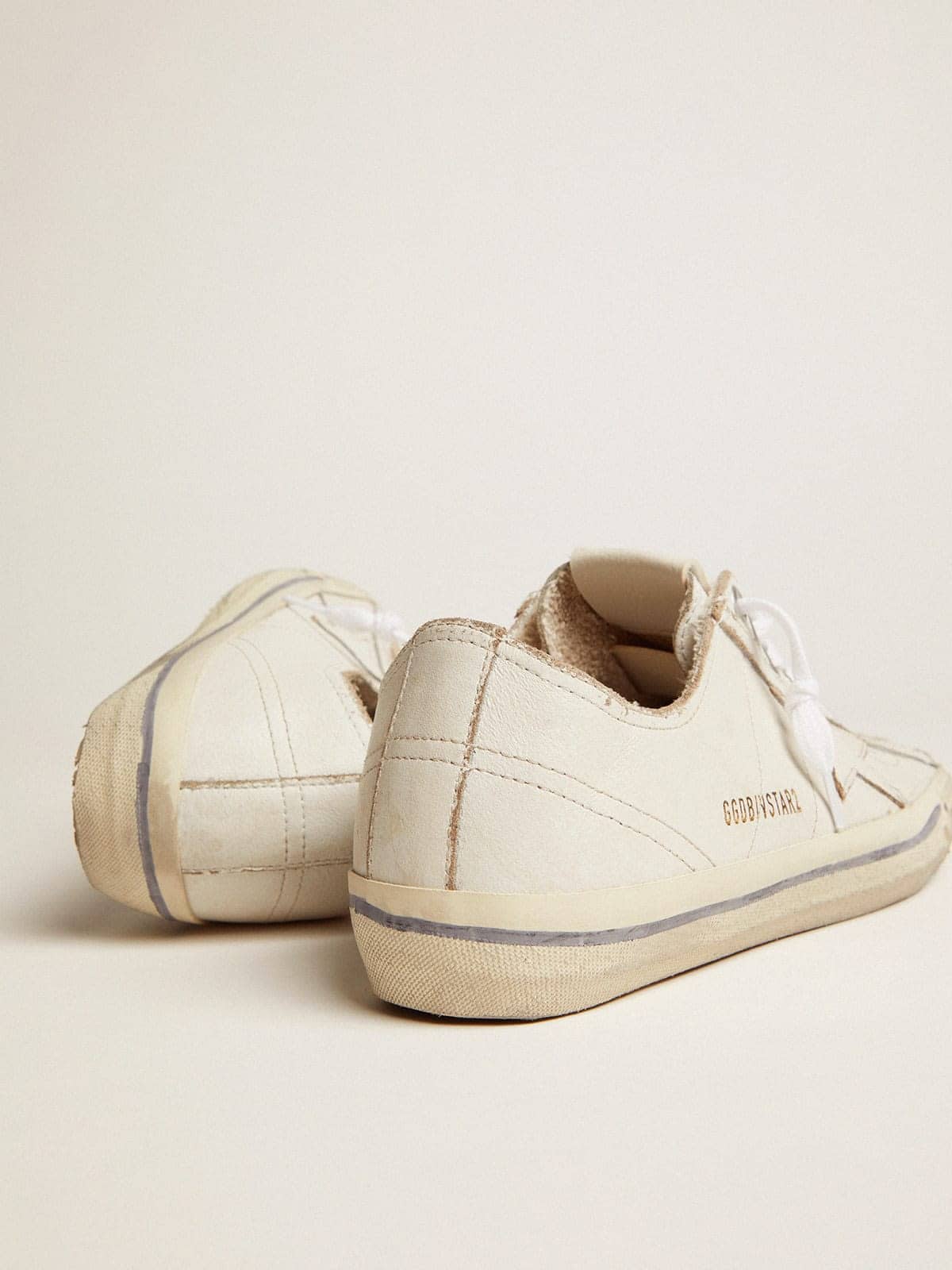 Men's V-Star in white leather with white star and light blue stripe on the foxing | Golden Goose