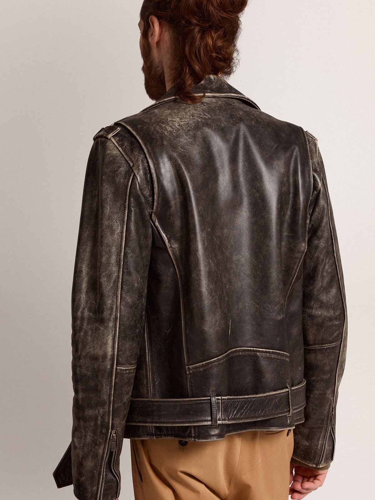 Men’s black leather biker jacket | Golden Goose | Golden Goose