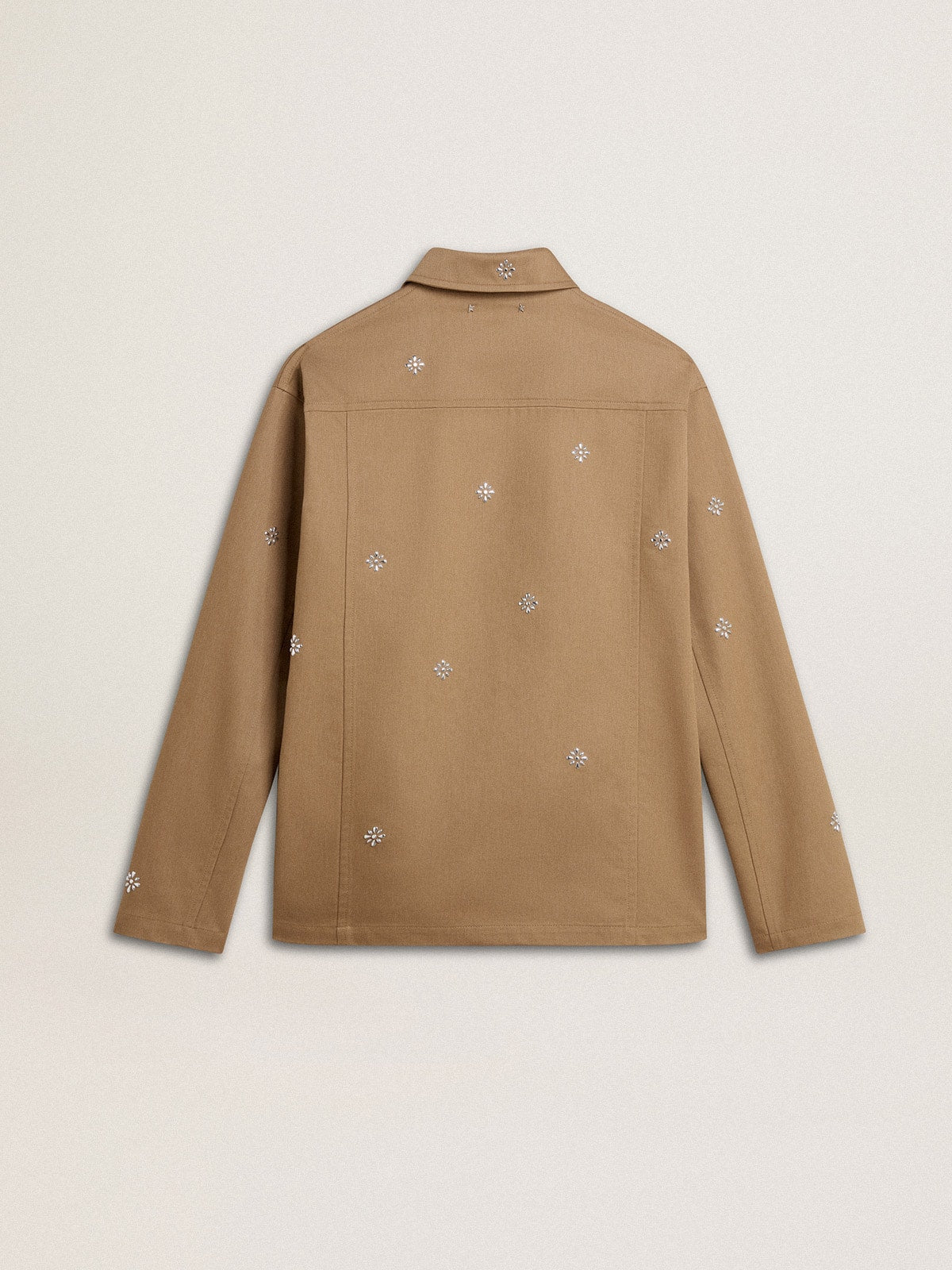 Men's beige jacket with floral embroidery and full zip | Golden Goose