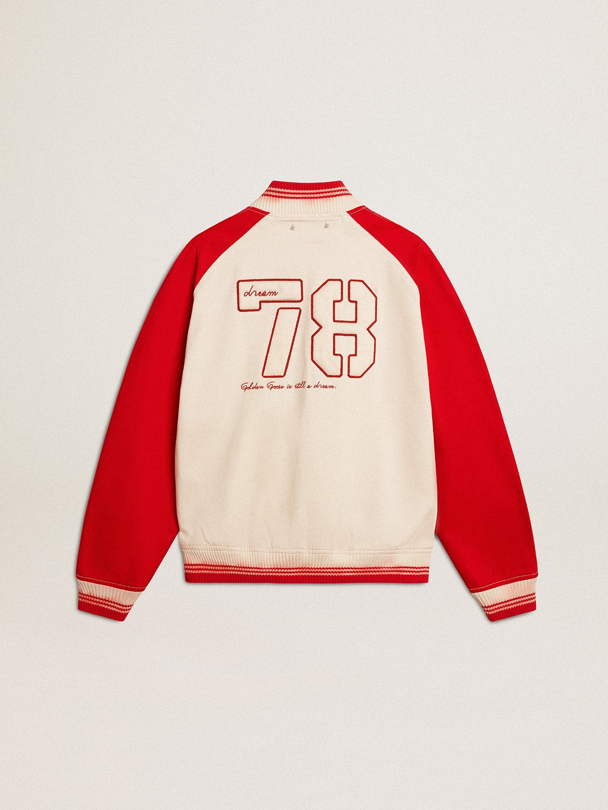 Bomber jacket in worn white and red with embroidery | Golden Goose