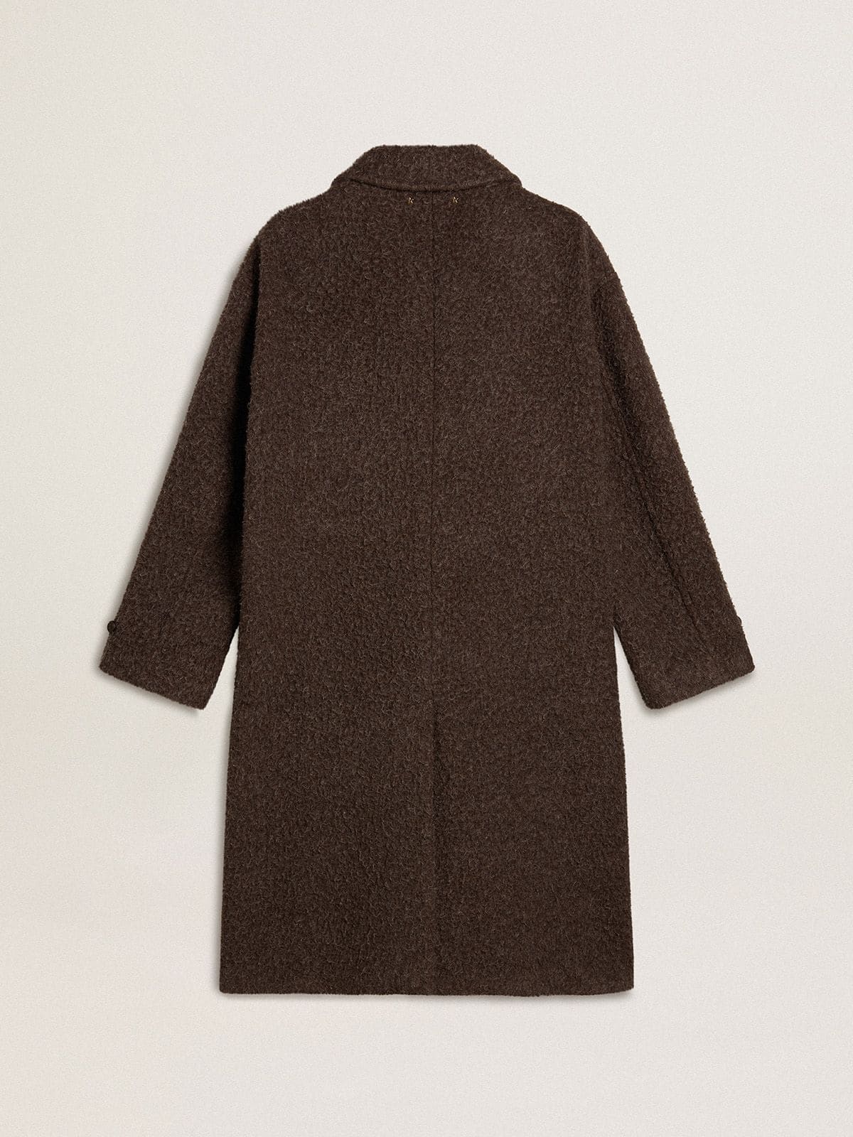 Men's single-breasted Journey coat in wrinkle wool blend with floral pin | Golden Goose