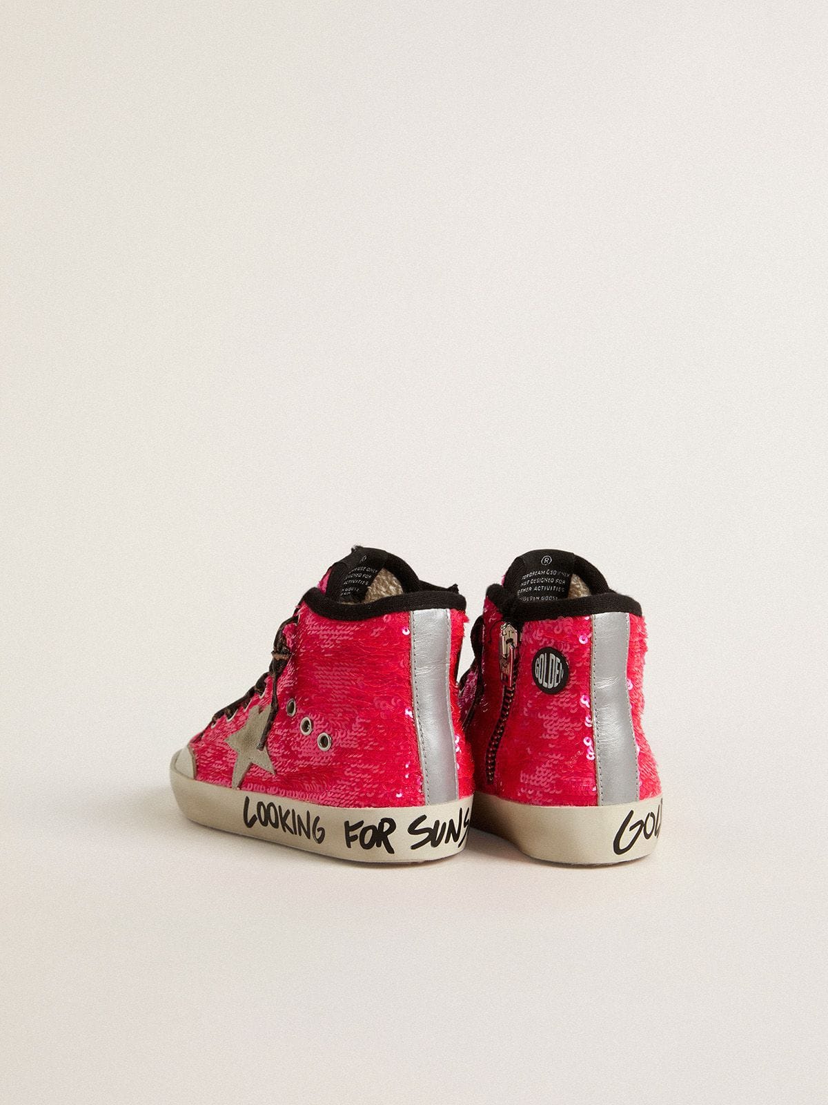 Junior Francy in sequins with ice-gray suede star and animal-print laces | Golden Goose