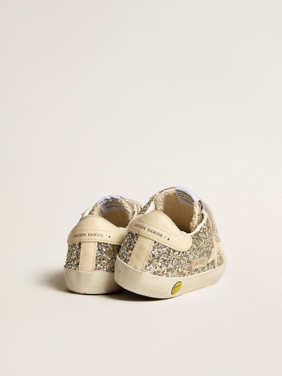 Old School Junior in platinum glitter with leather star and heel tab | Golden Goose