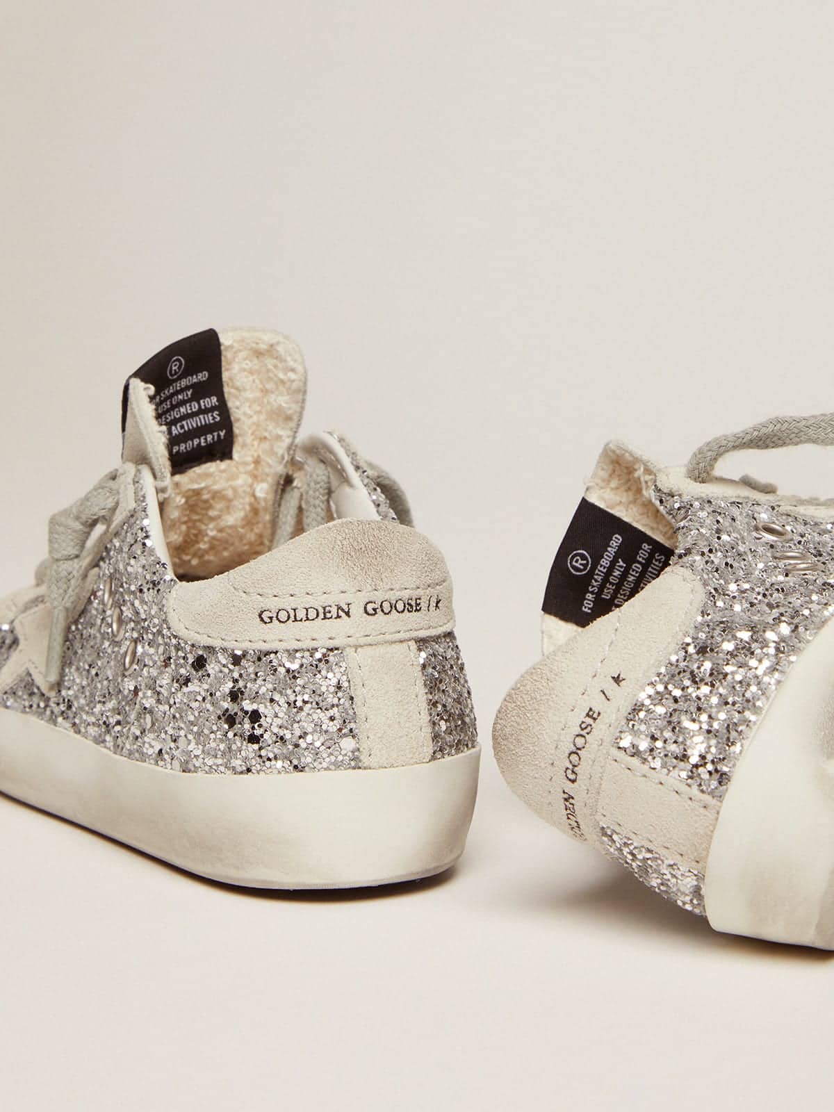 Junior Super-Star with silver glitter and suede details | Golden Goose
