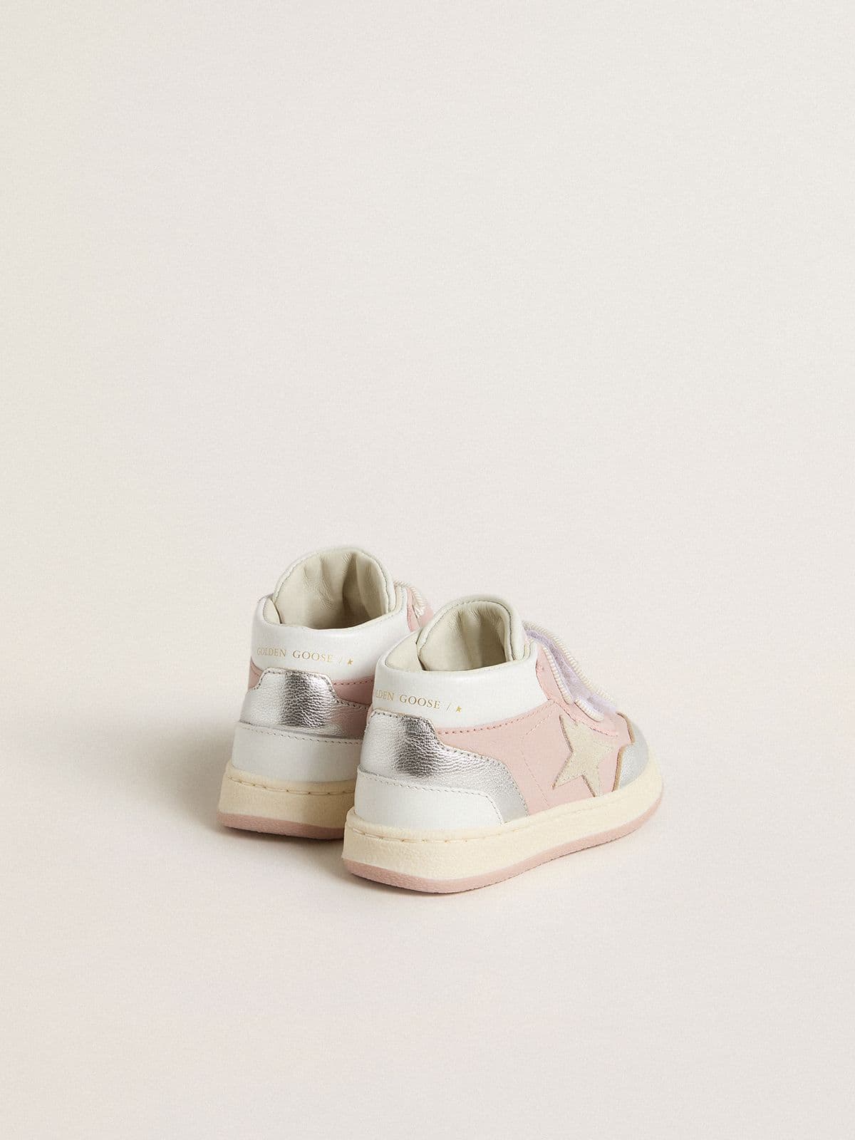 Junior June in pink leather with metallic leather inserts and suede star | Golden Goose