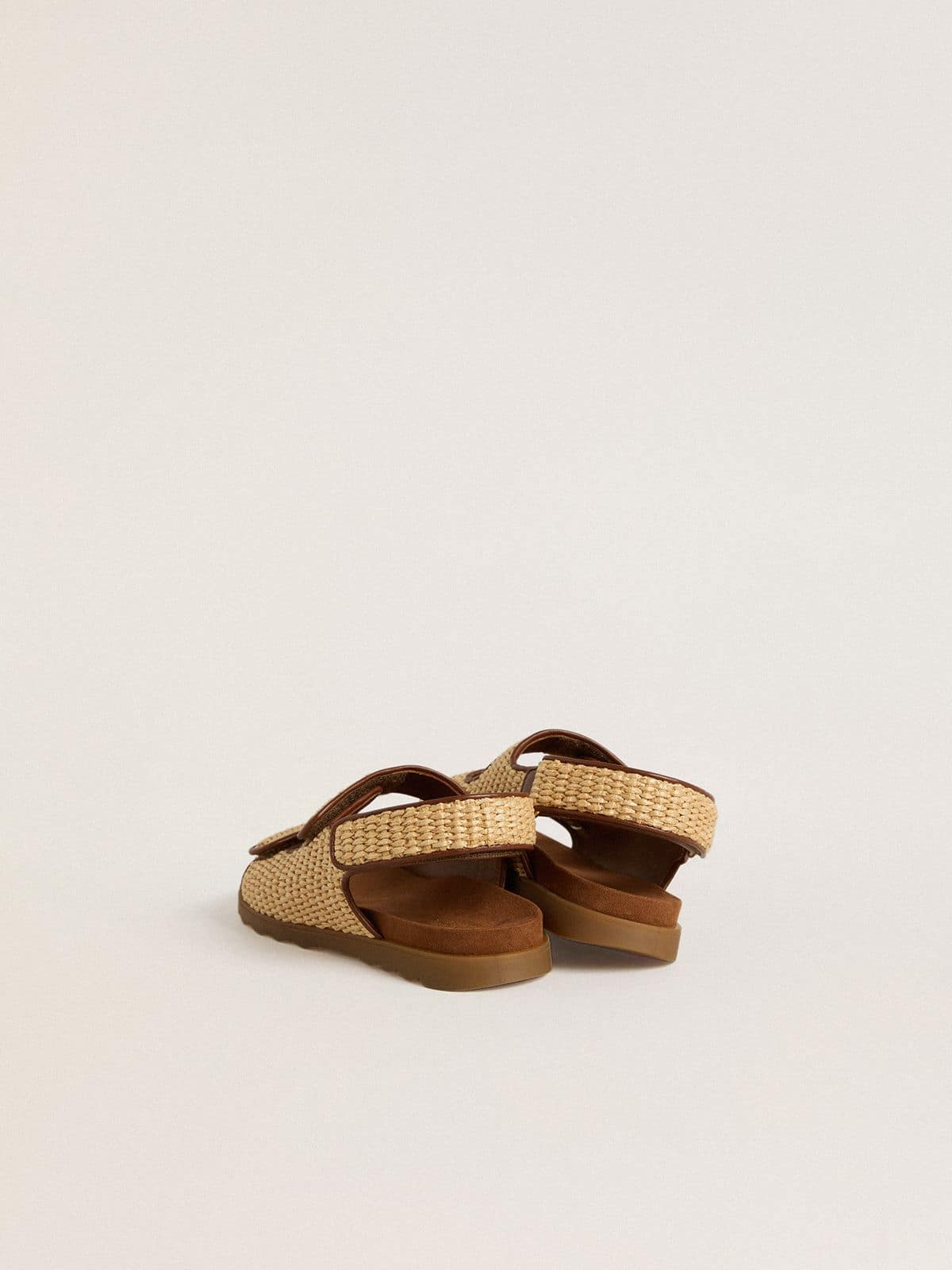 Noa Young sandals in beige raffia and brown leather | Golden Goose
