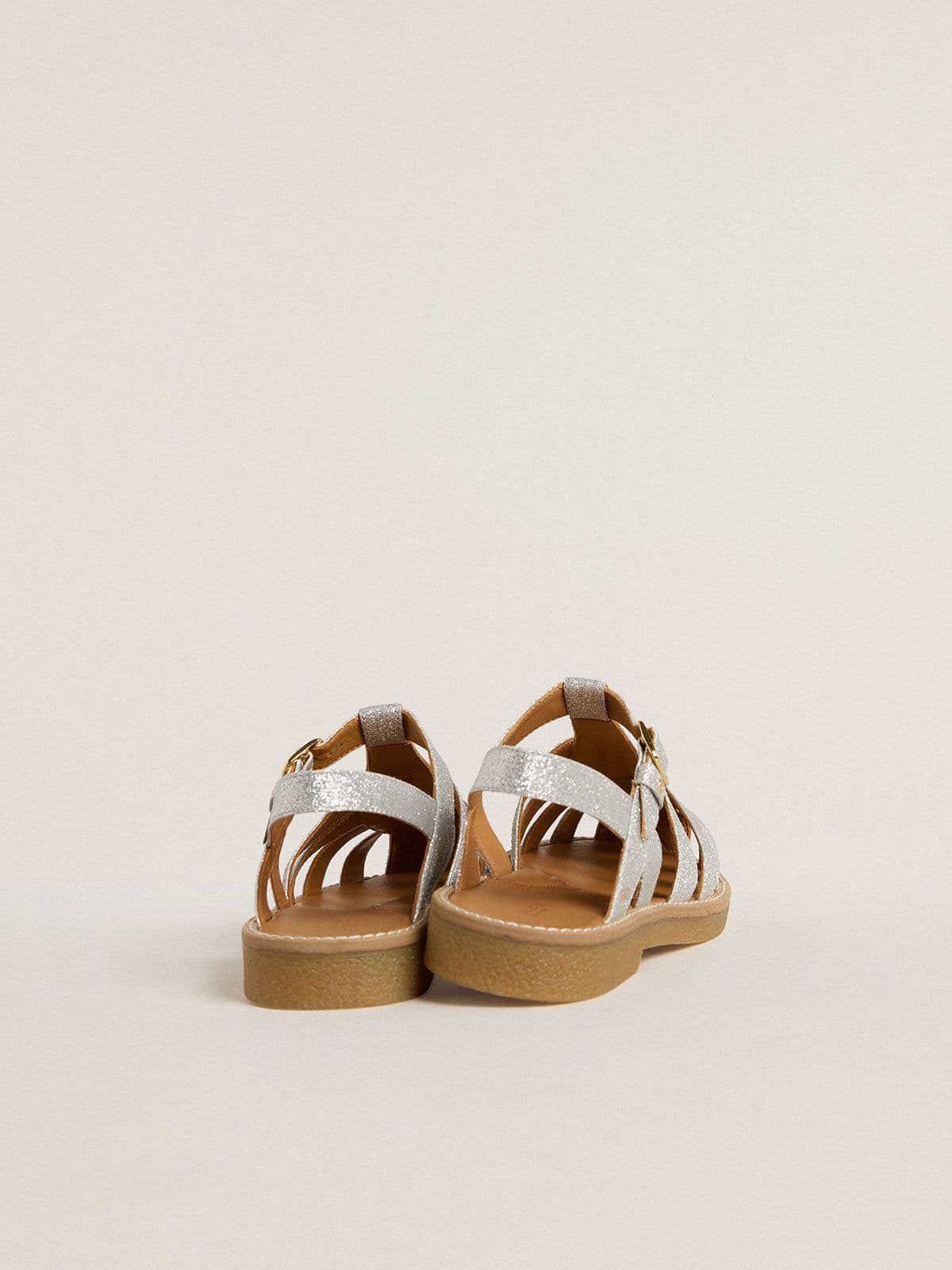 Maxime Junior sandals in silver micro-glitter | Golden Goose