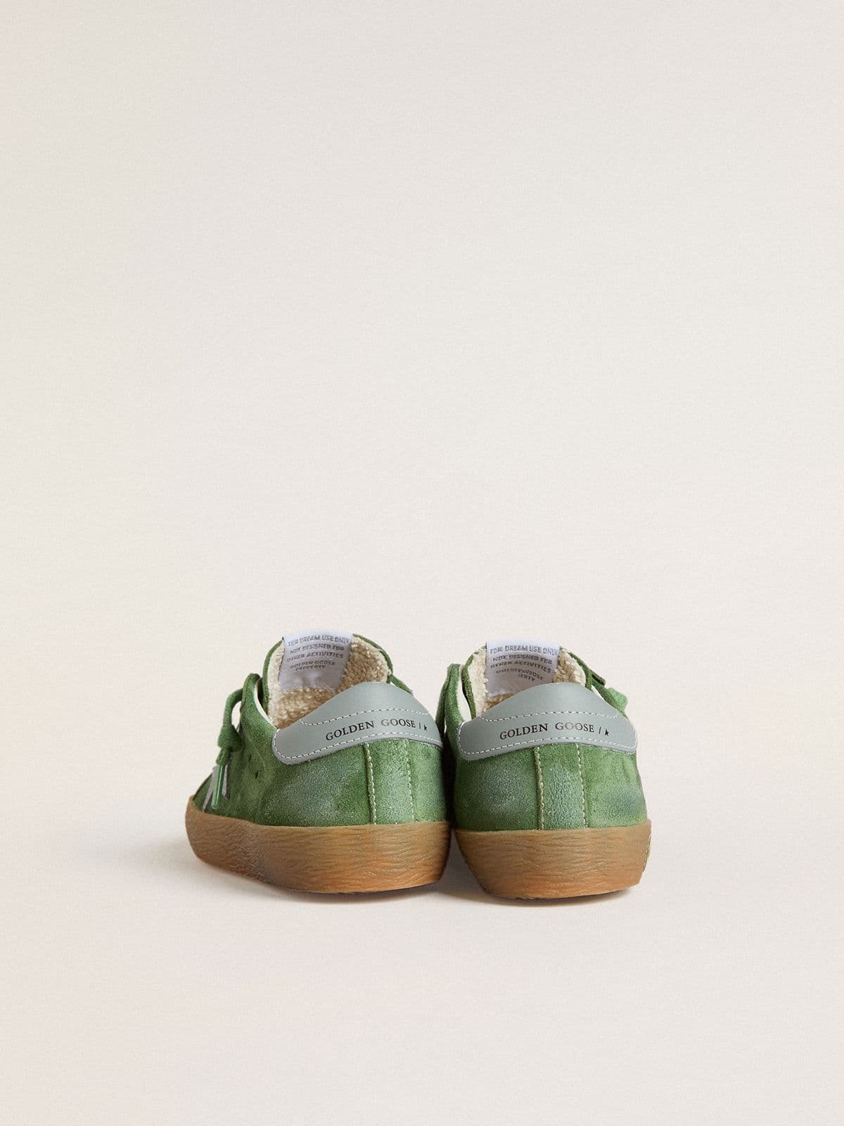 Junior Super-Star in green suede with baby blue star and heel tab | Golden Goose