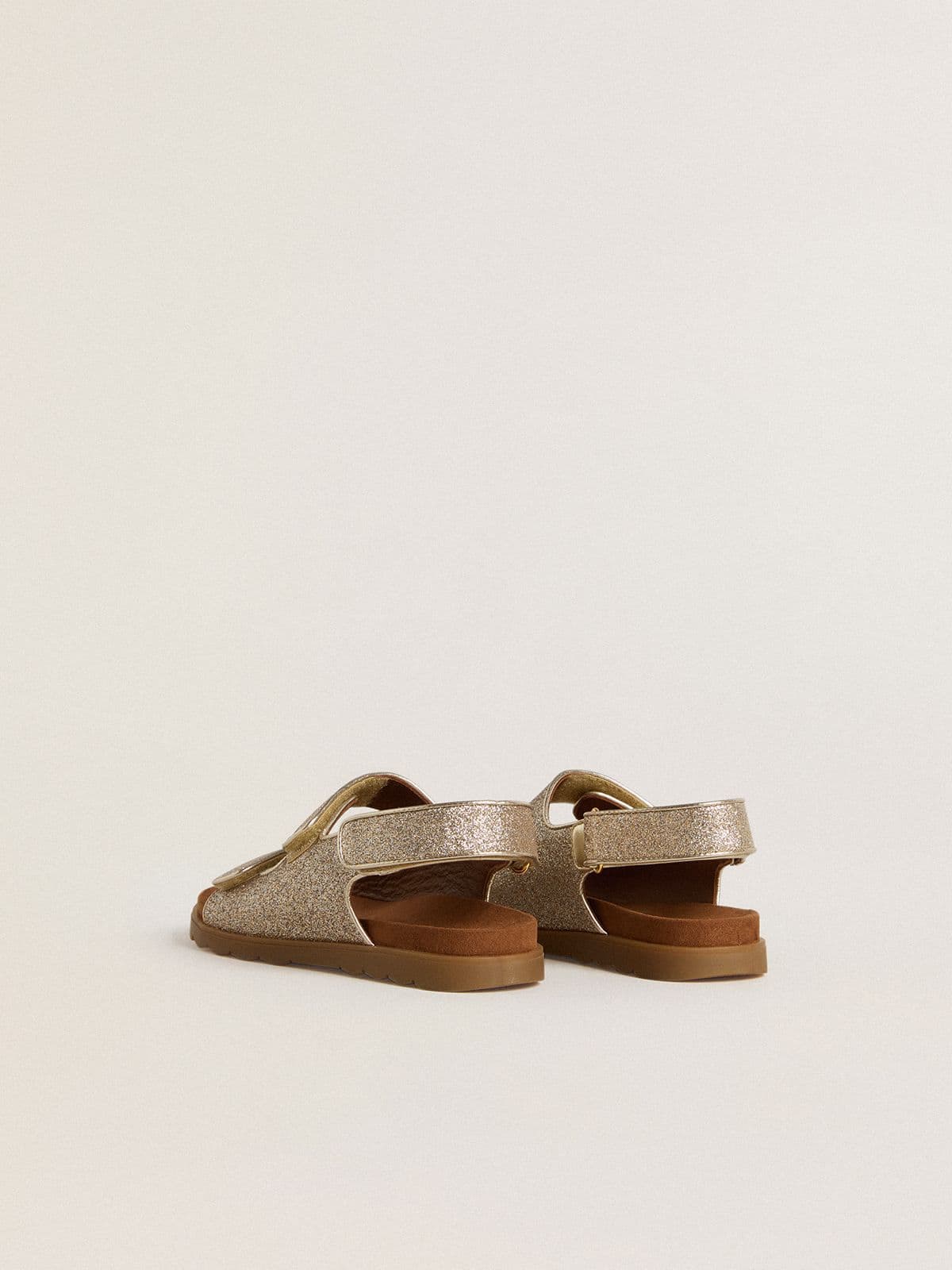 Noa Junior sandals in micro-glitter and platinum leather | Golden Goose