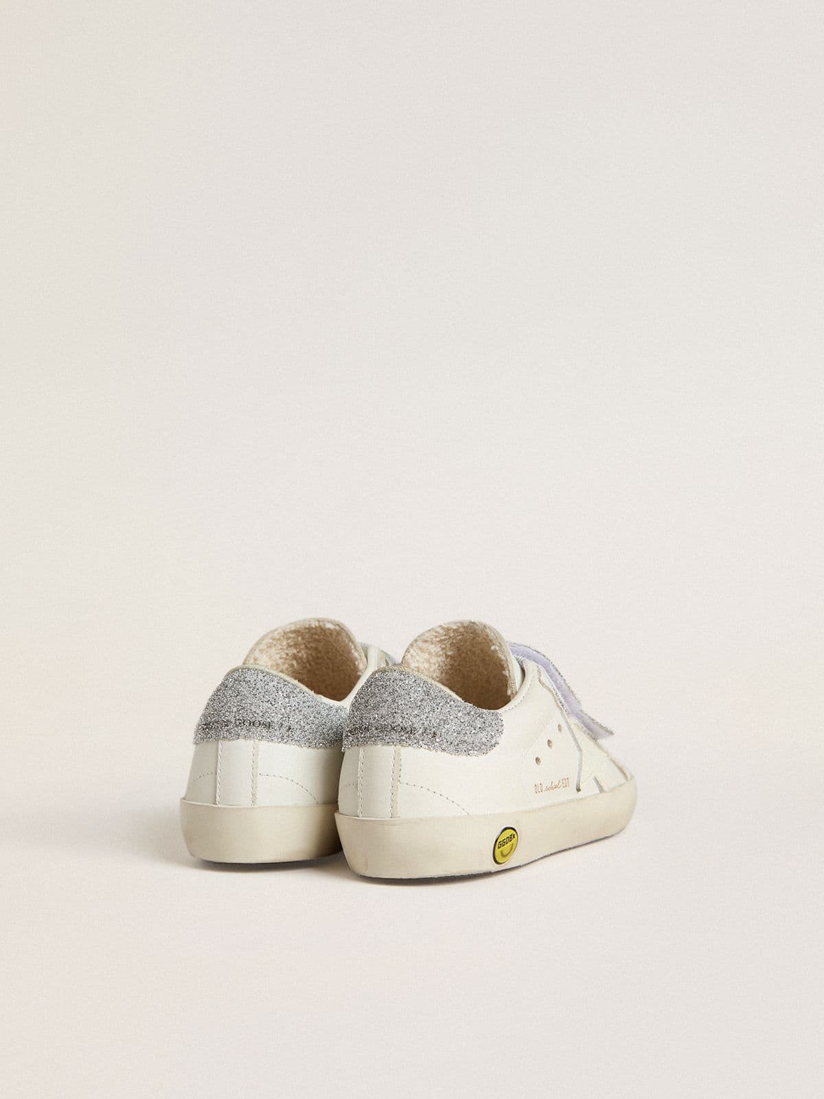 Teen Old School in white leather with silver Swarovski crystal heel tab and straps | Golden Goose