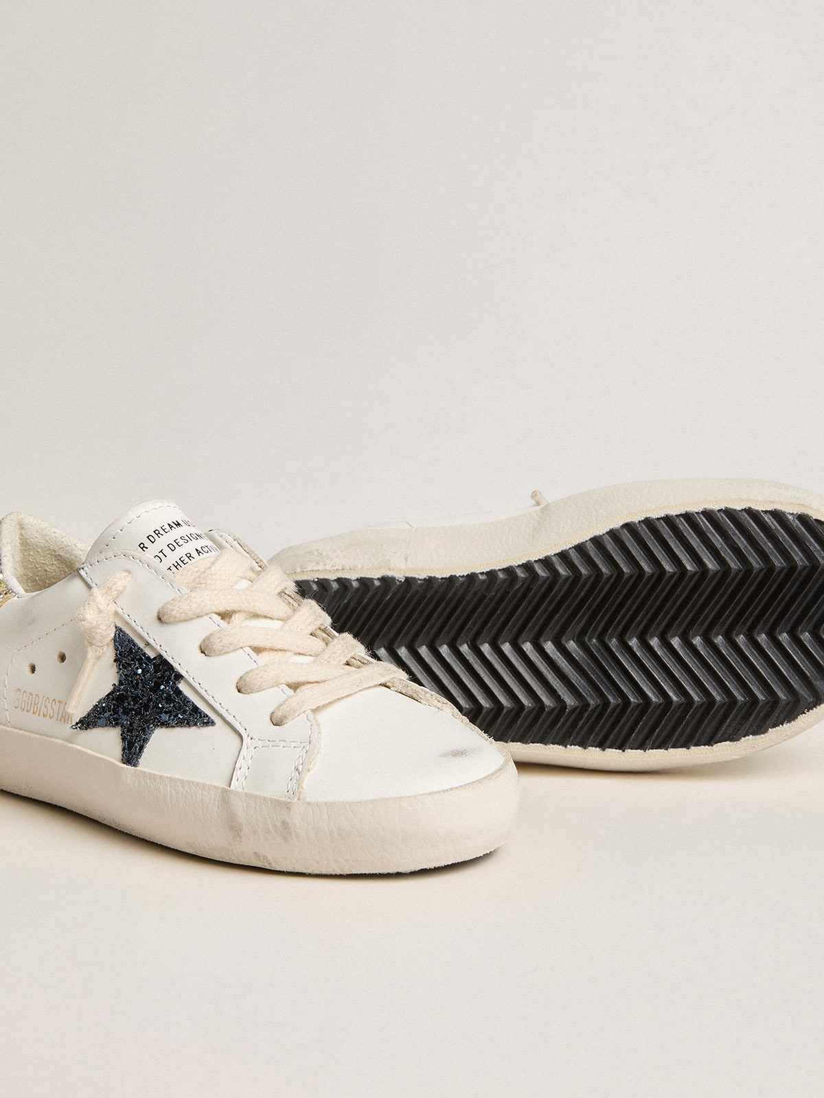 Young Super-Star in leather with glitter star and heel tab | Golden Goose
