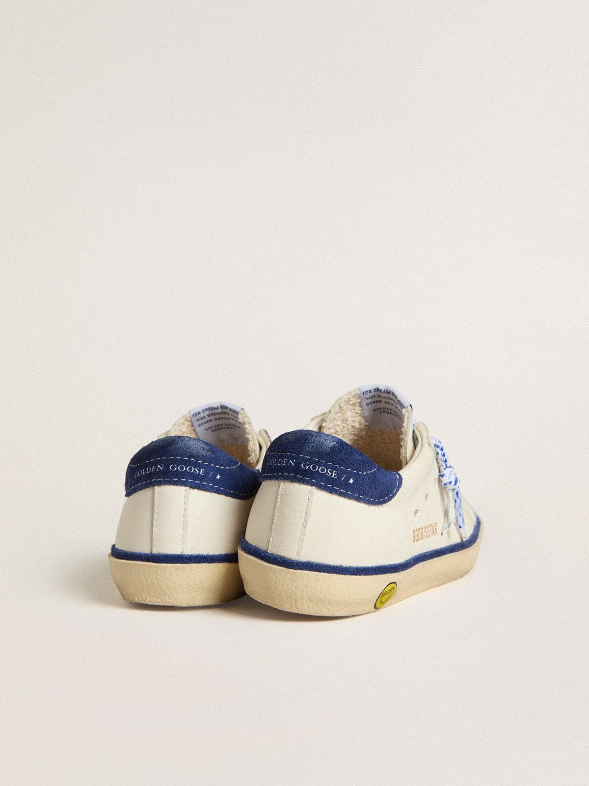 Junior Super-Star in white leather with blue suede heel tab | Golden Goose