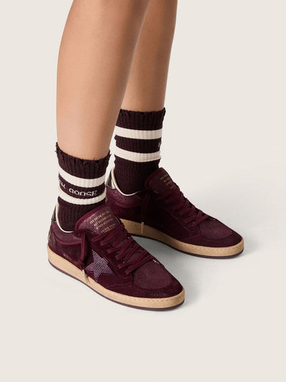 Women's Ball Star in burgundy suede with crystal star and metallic leather heel tab | Golden Goose