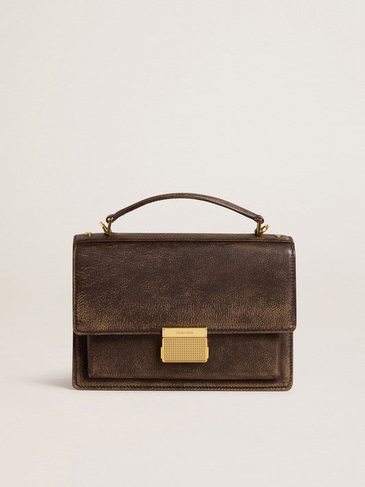 Venezia Bag in vintage dark brown embossed leather with gold details | Golden Goose