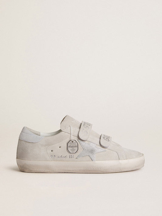 Women's Old School in light gray suede with a leather star with micro-glitter | Golden Goose