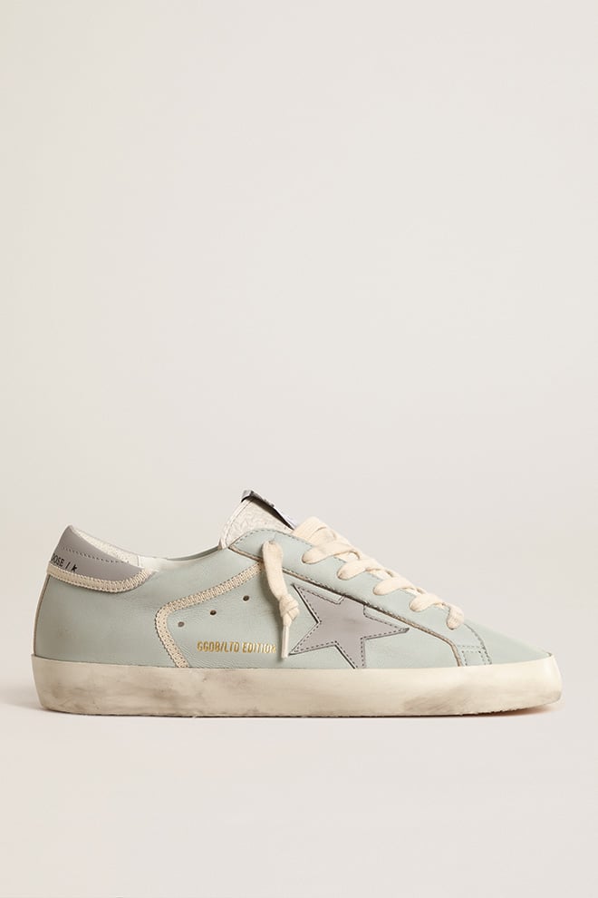Women’s baby-blue nappa Super-Star with grey leather star and heel tab | Golden Goose