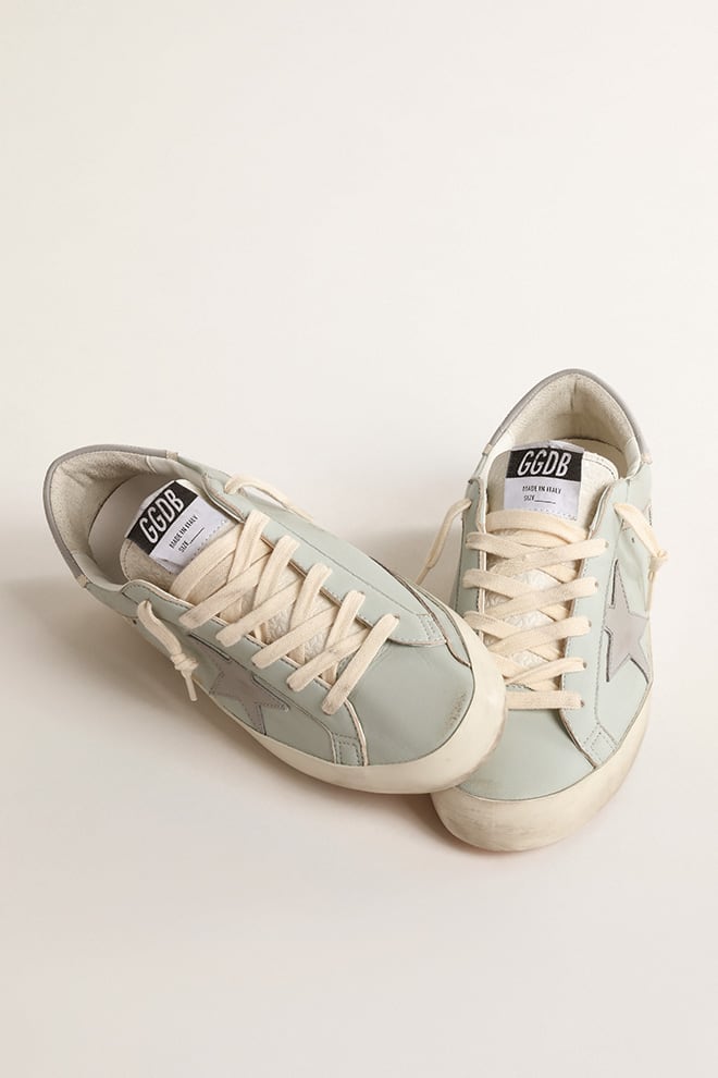 Women’s baby-blue nappa Super-Star with grey leather star and heel tab | Golden Goose