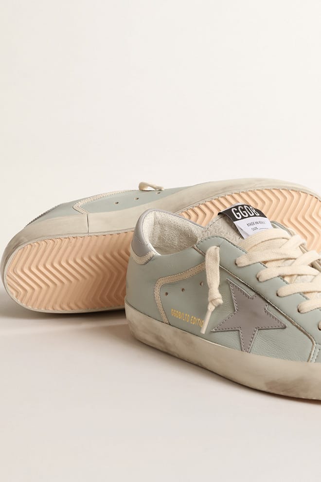 Women’s baby-blue nappa Super-Star with grey leather star and heel tab | Golden Goose
