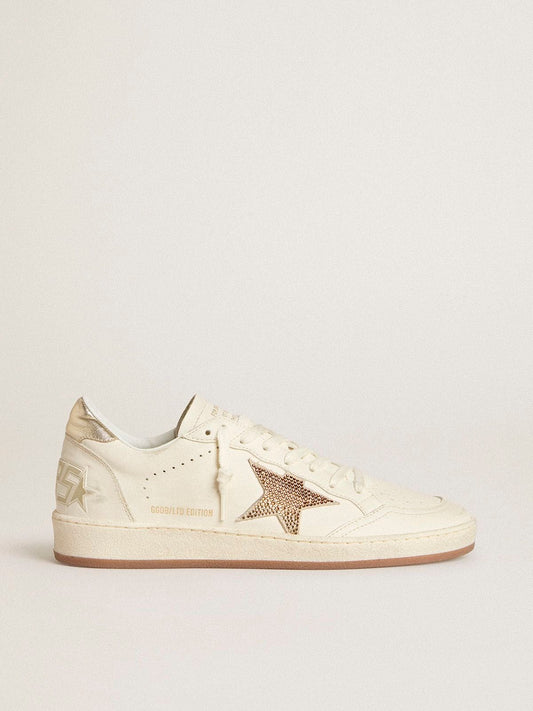Women’s Ball Star in white leather with crystal star and metallic heel tab | Golden Goose