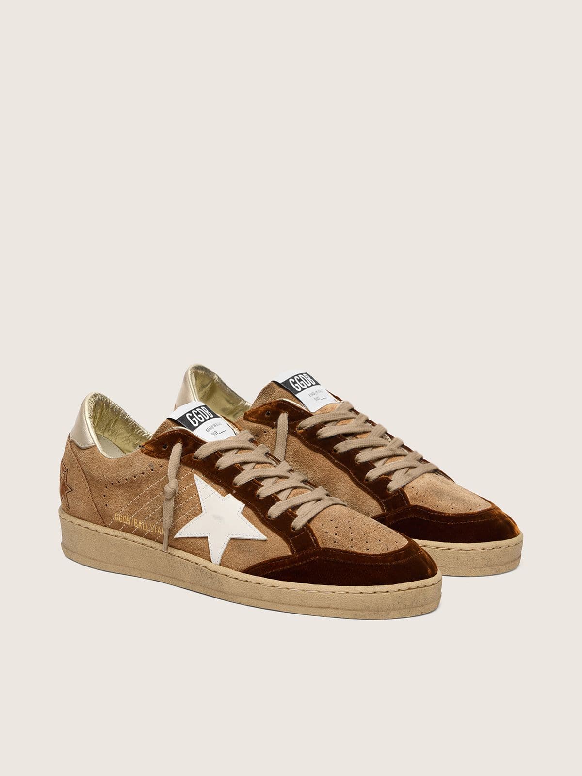 Women's Ball Star in tobacco suede with white leather star and cognac velvet inserts | Golden Goose